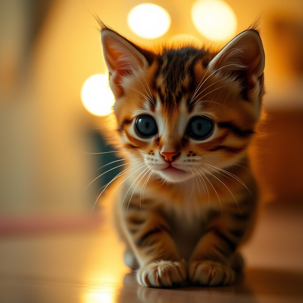cute kitten, warm cinematic lighting, kawaii aesthetic