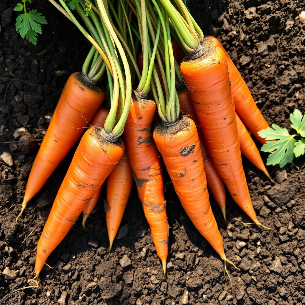 carrots with soil, farm-to-table style, natural daylight