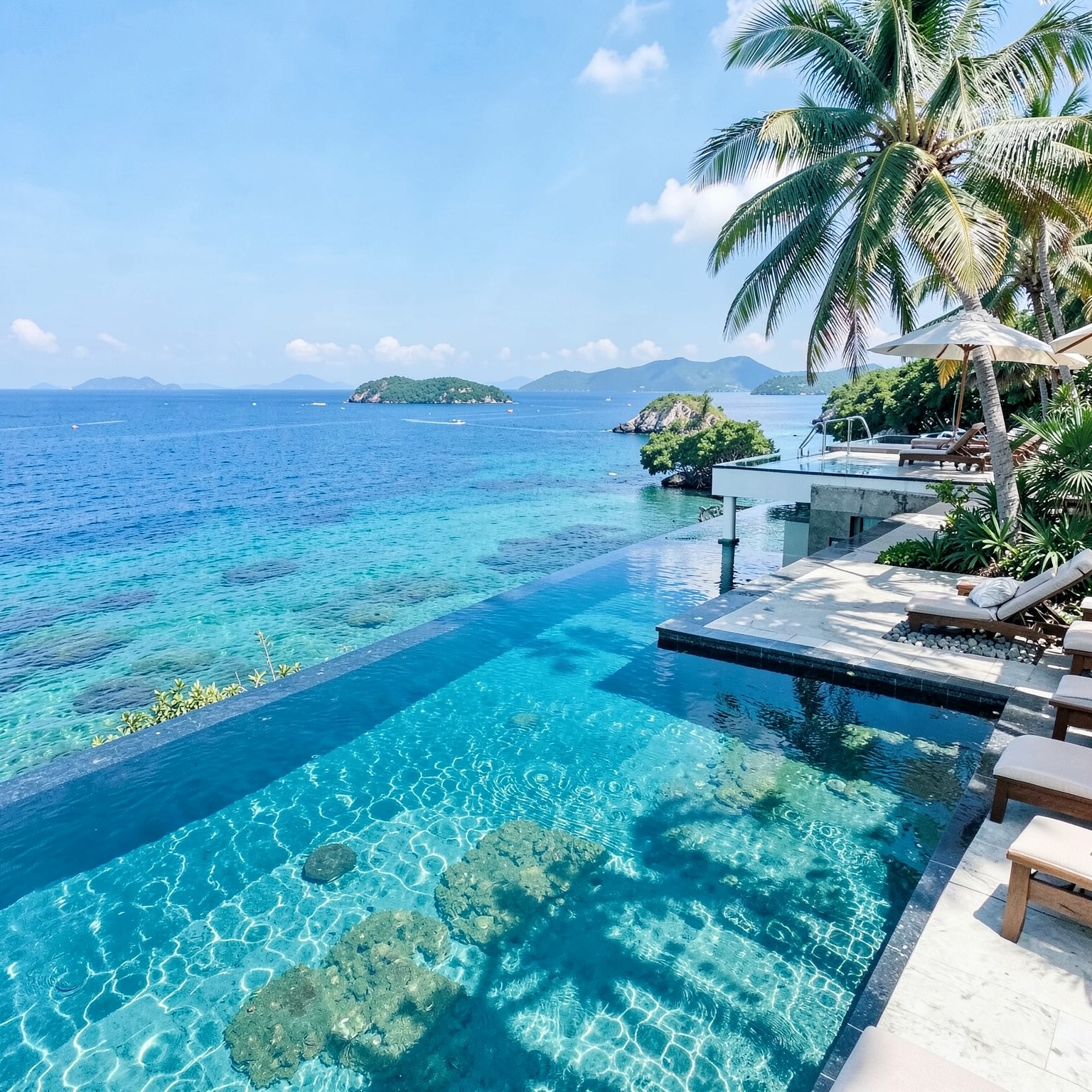luxury infinity pool overlooking tropical island