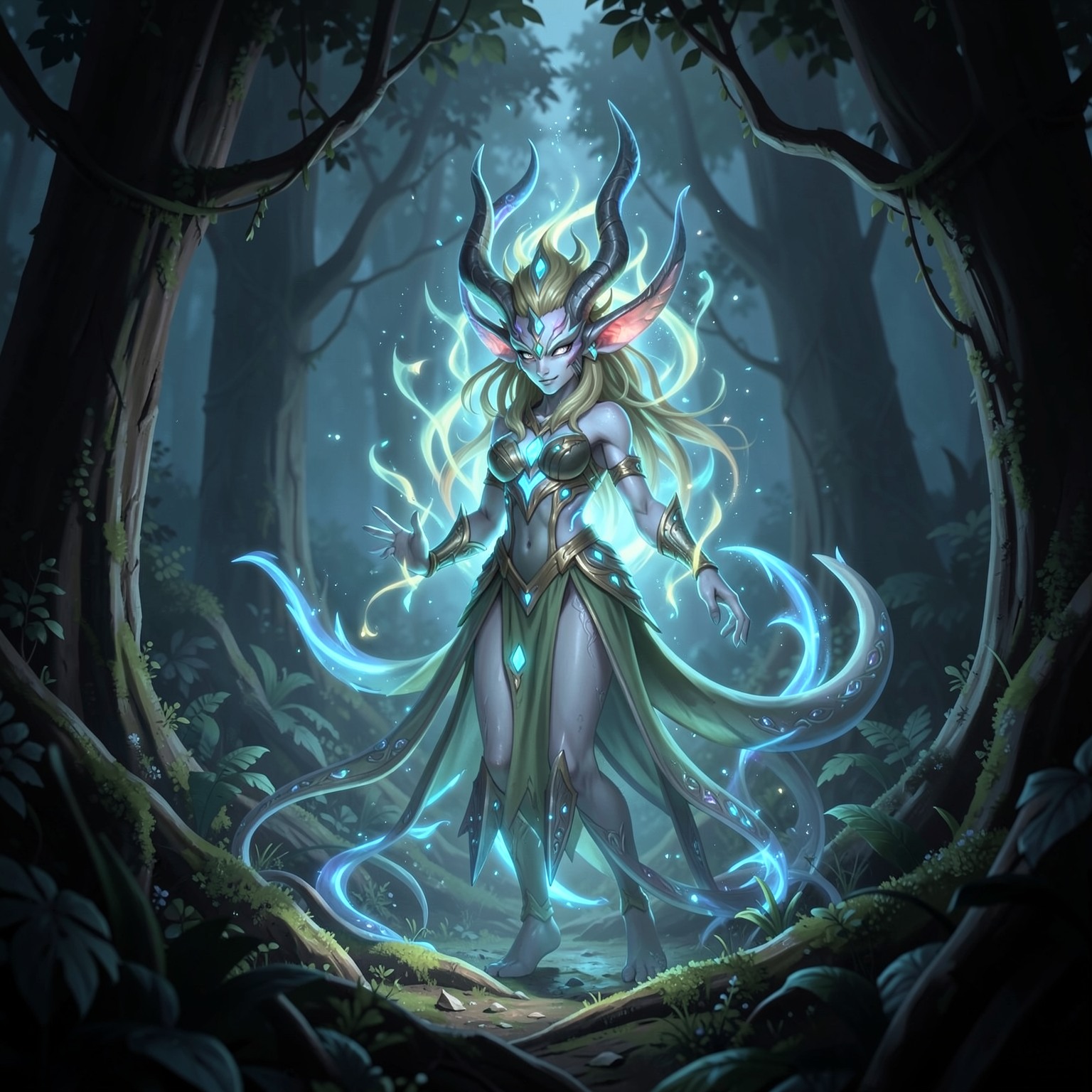 fantasy forest spirit with glowing aura