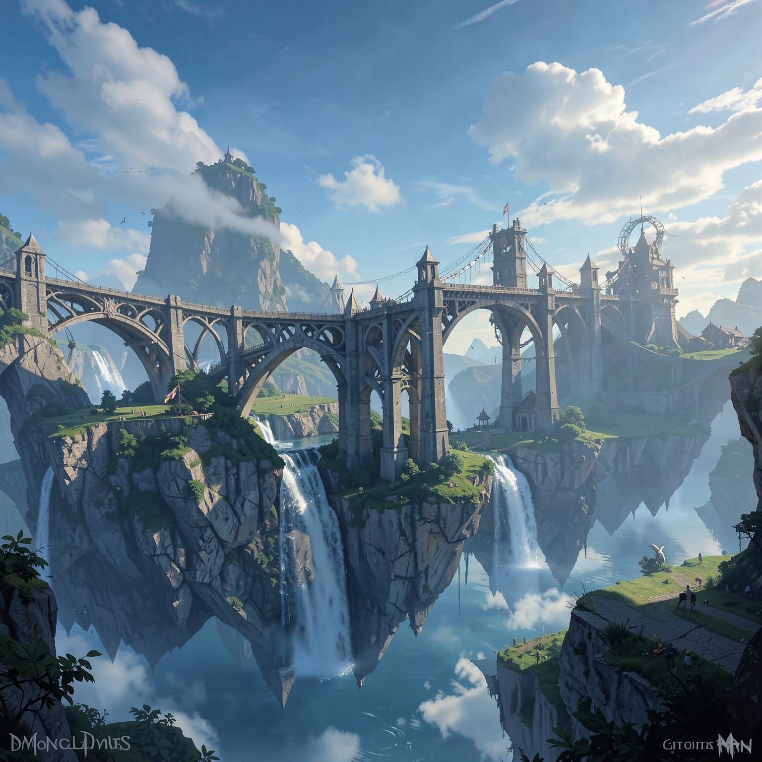 Massive fantasy bridge across floating islands