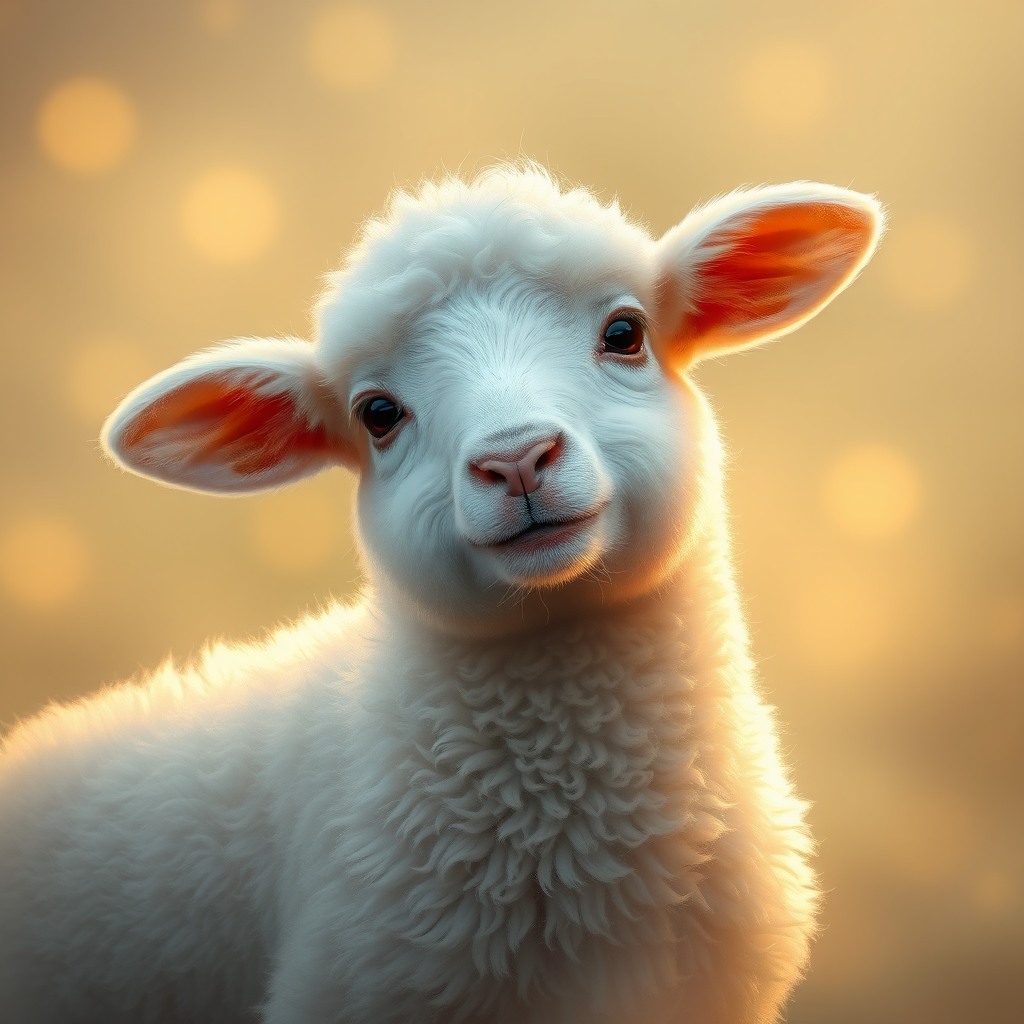 happy lamb, dreamy atmosphere, soft glow