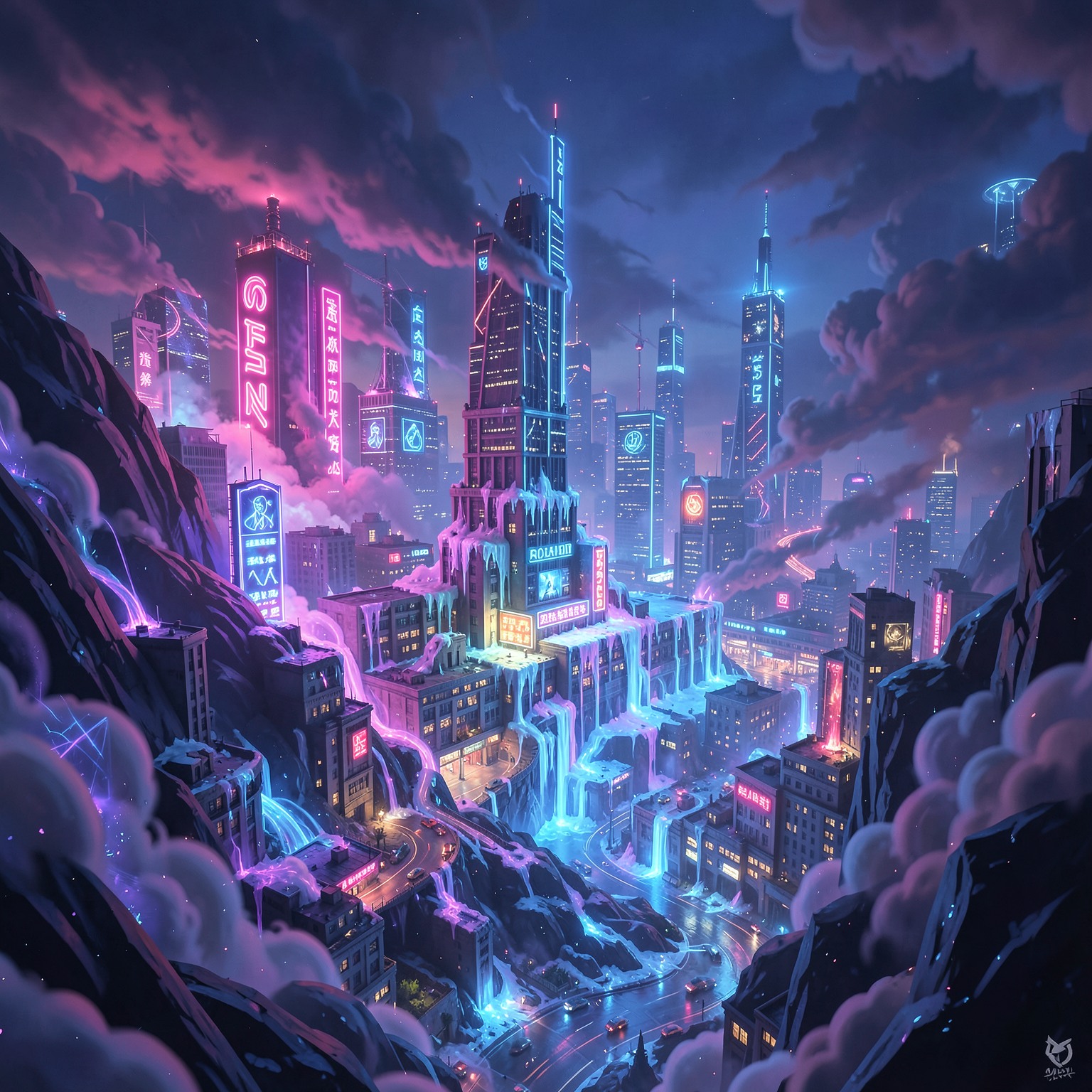 melting neon city in surreal dreamscape