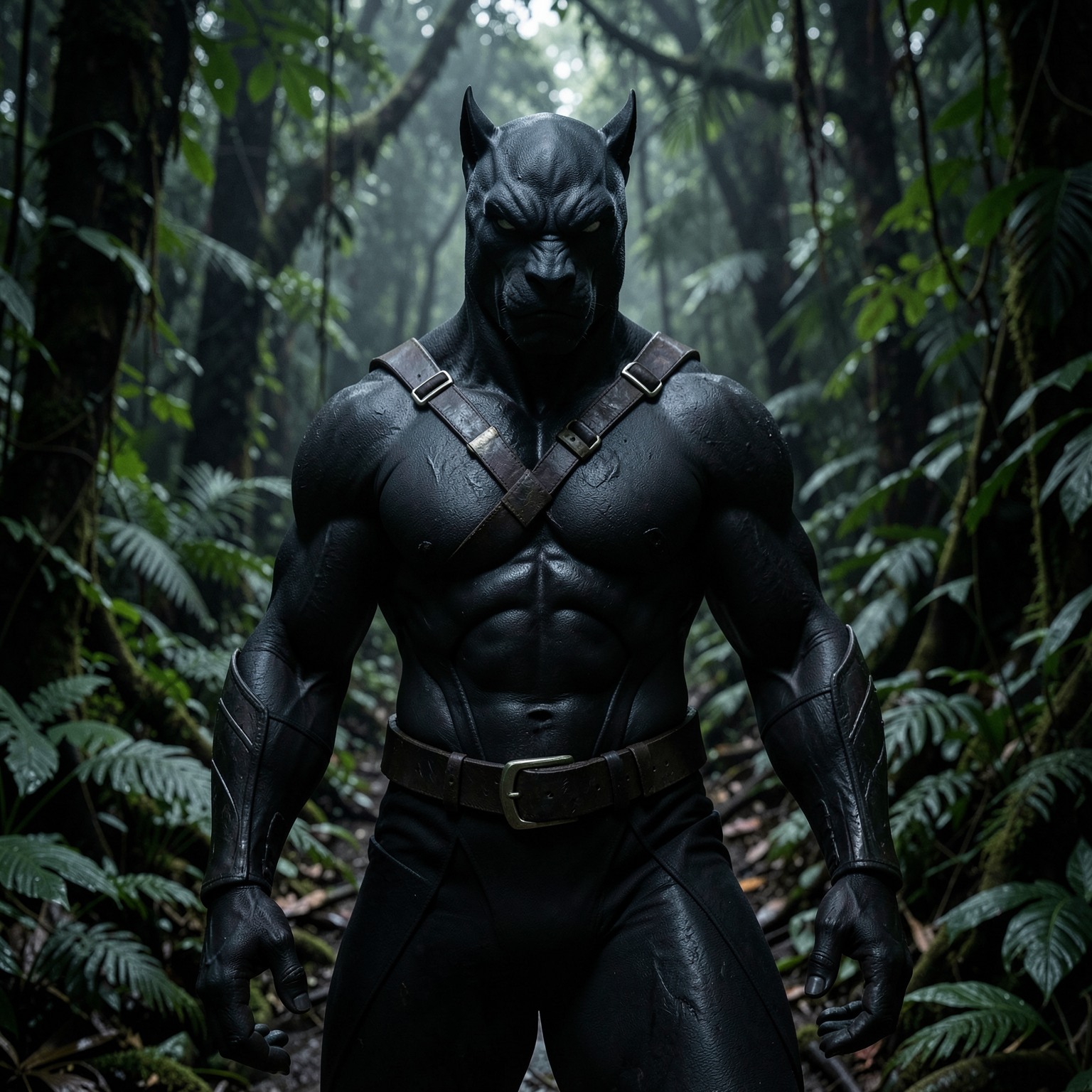 realistic black panther in dark jungle