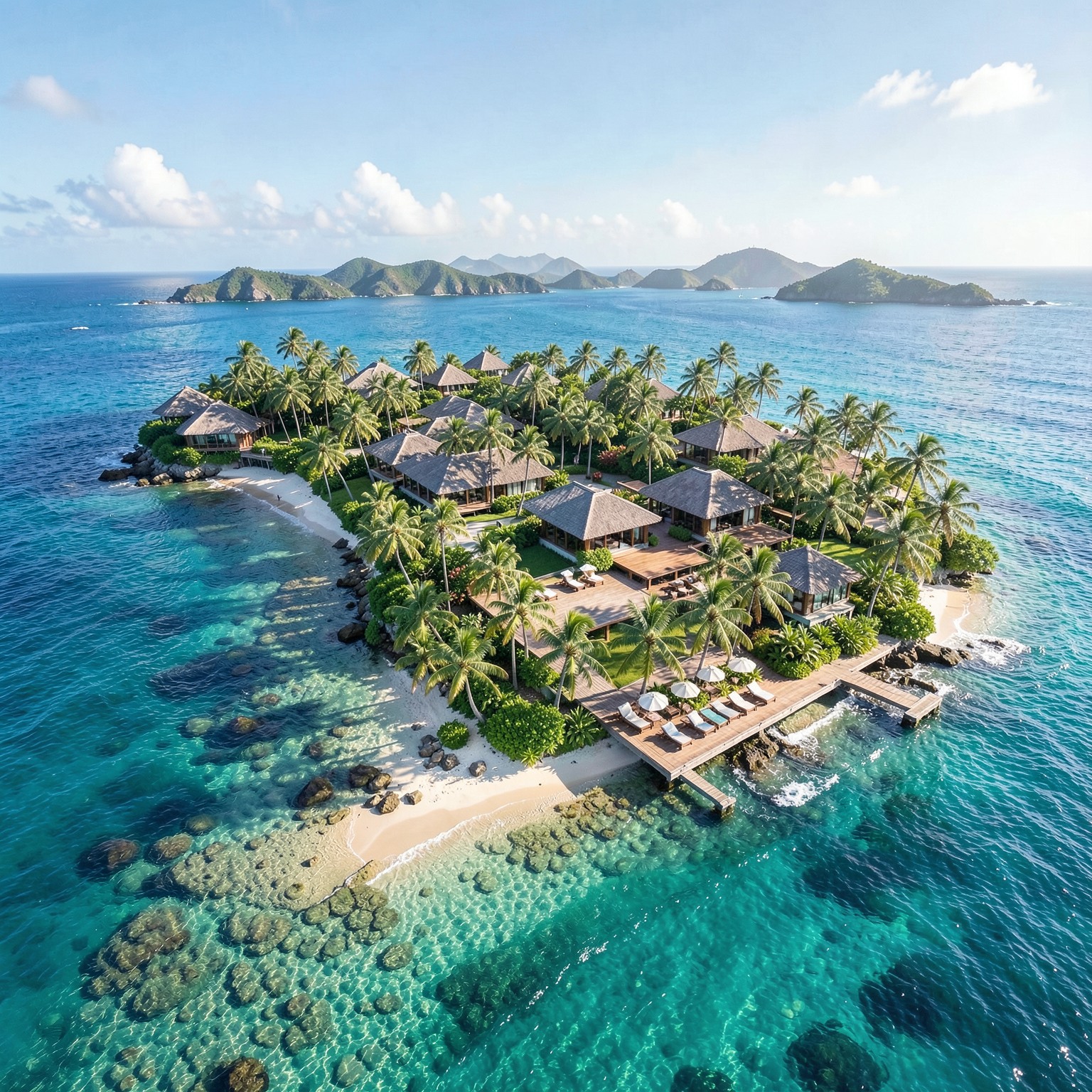 luxury tropical resort surrounded by ocean
