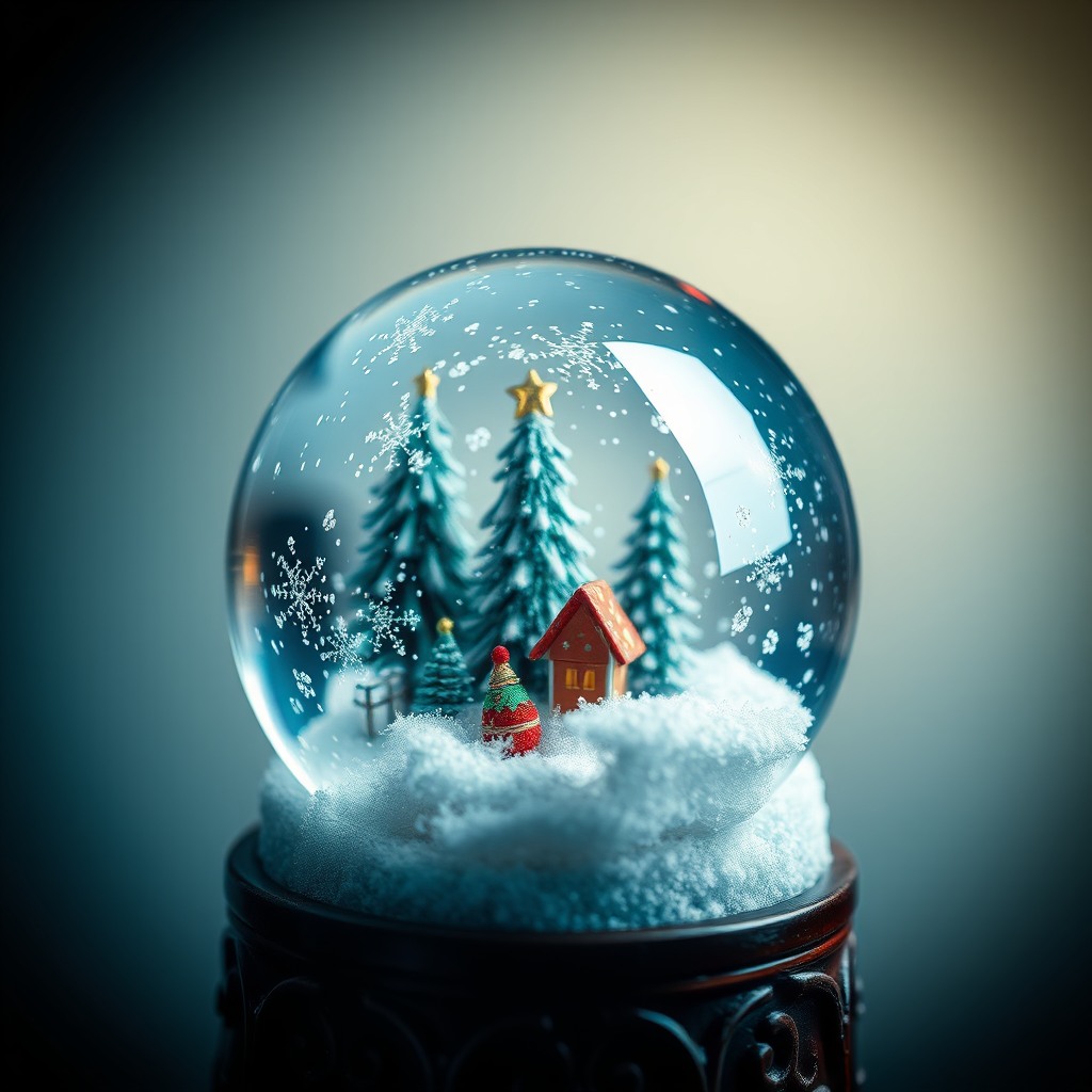 christmas snow globe macro shot, ultra detailed, studio lighting
