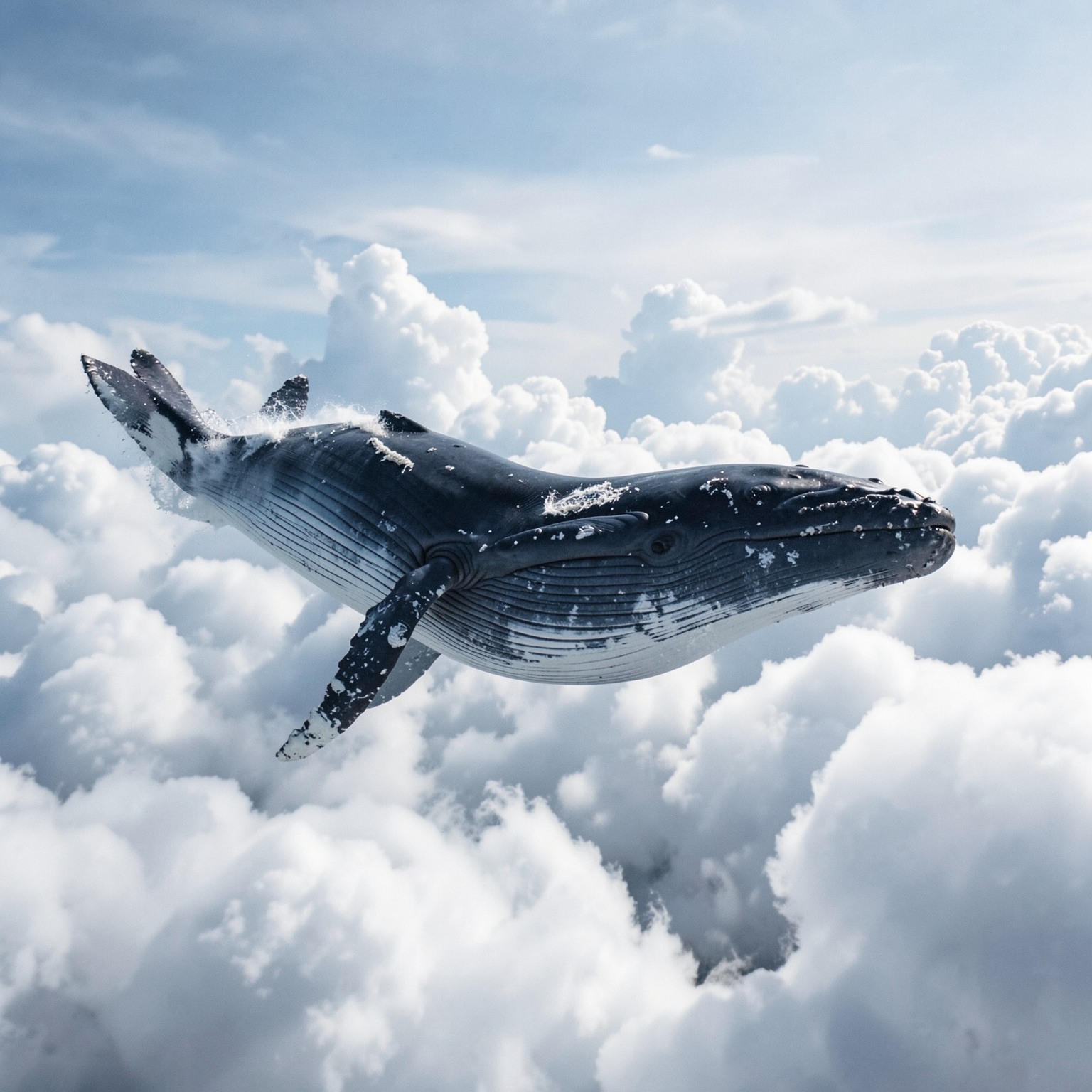 giant whale swimming through clouds