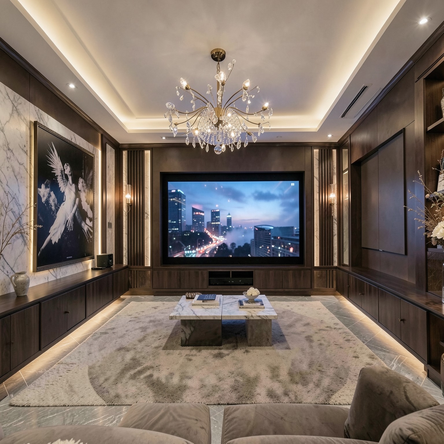 luxury home cinema room with LED lighting