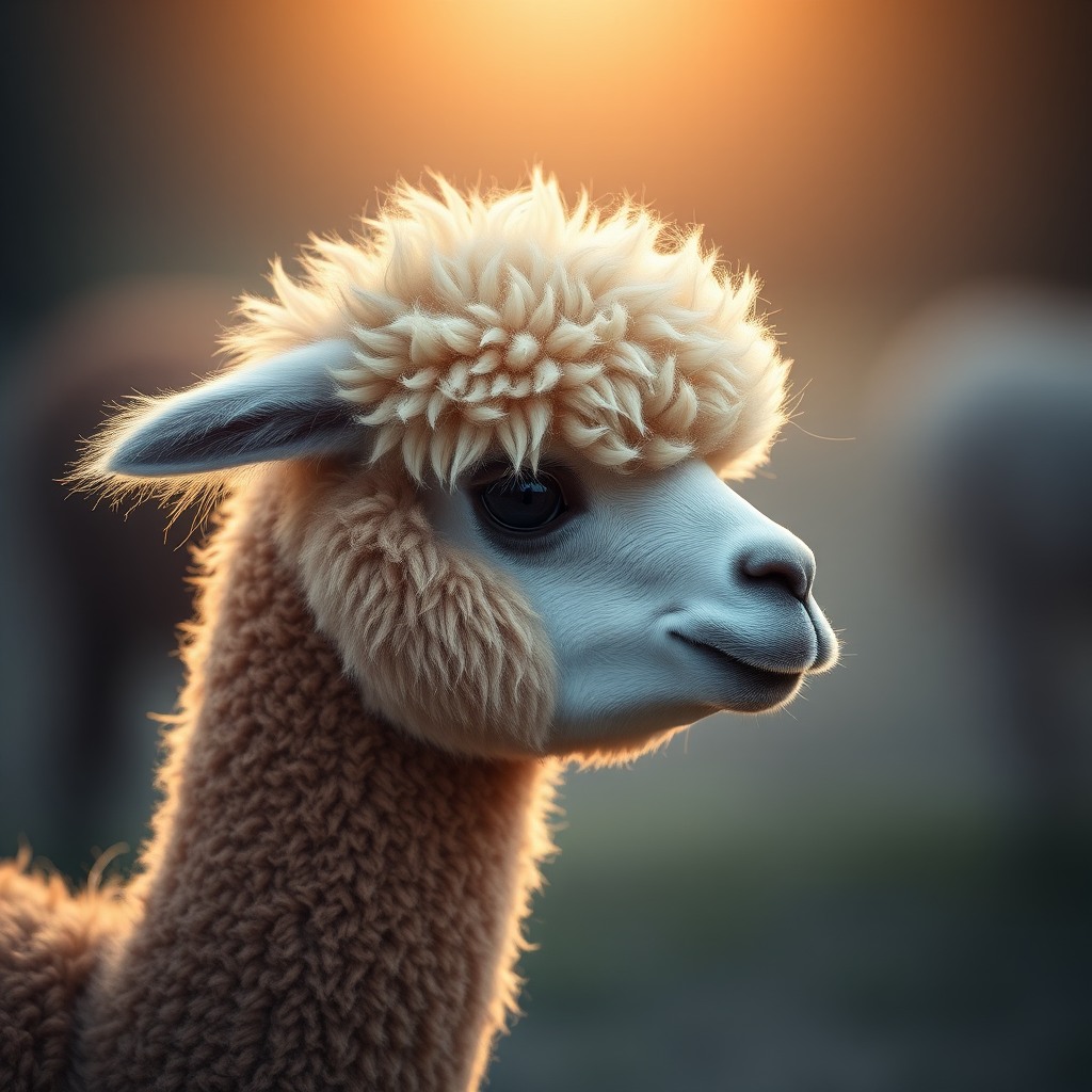 cute alpaca, cinematic depth of field, soft glow