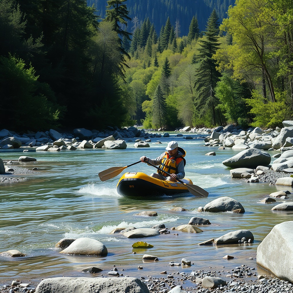 Photo-realistic editorial photography, realistic scene representing clear river