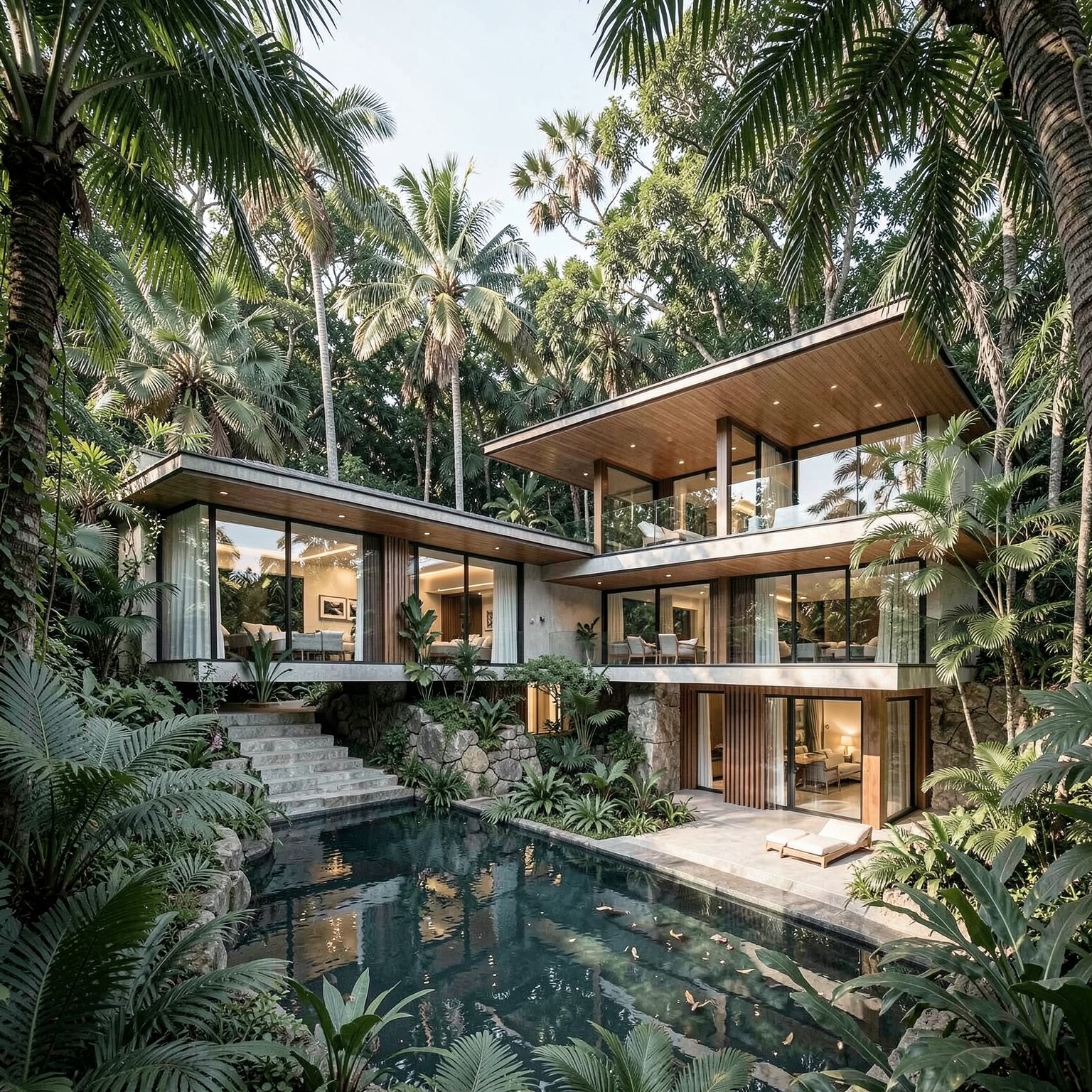 Luxury modern villa inside tropical jungle
