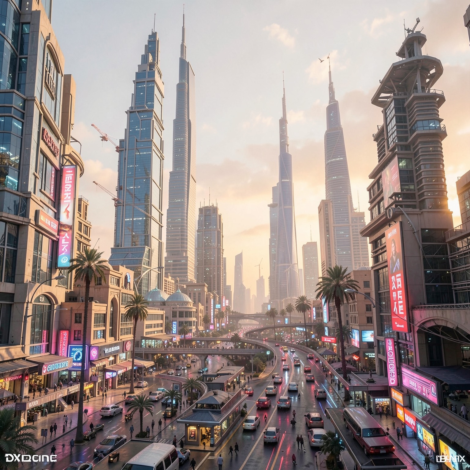 Desert cyberpunk city inspired by Dubai