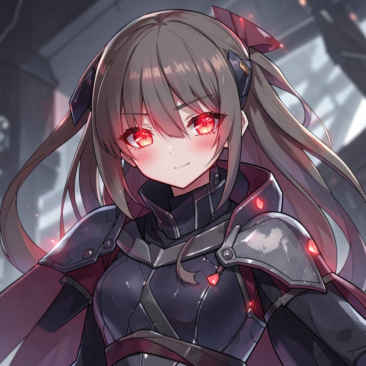 anime warrior girl with glowing red eyes