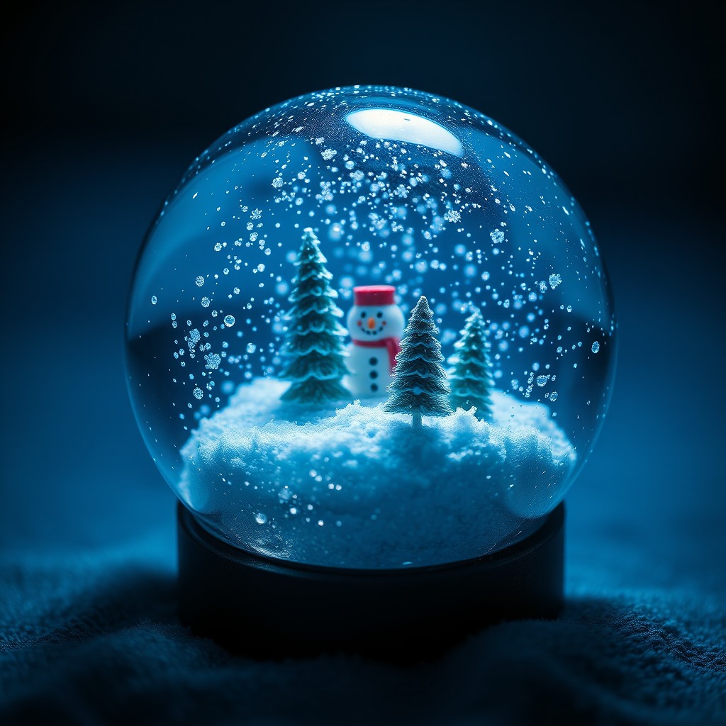christmas snow globe macro shot, ultra detailed, studio lighting