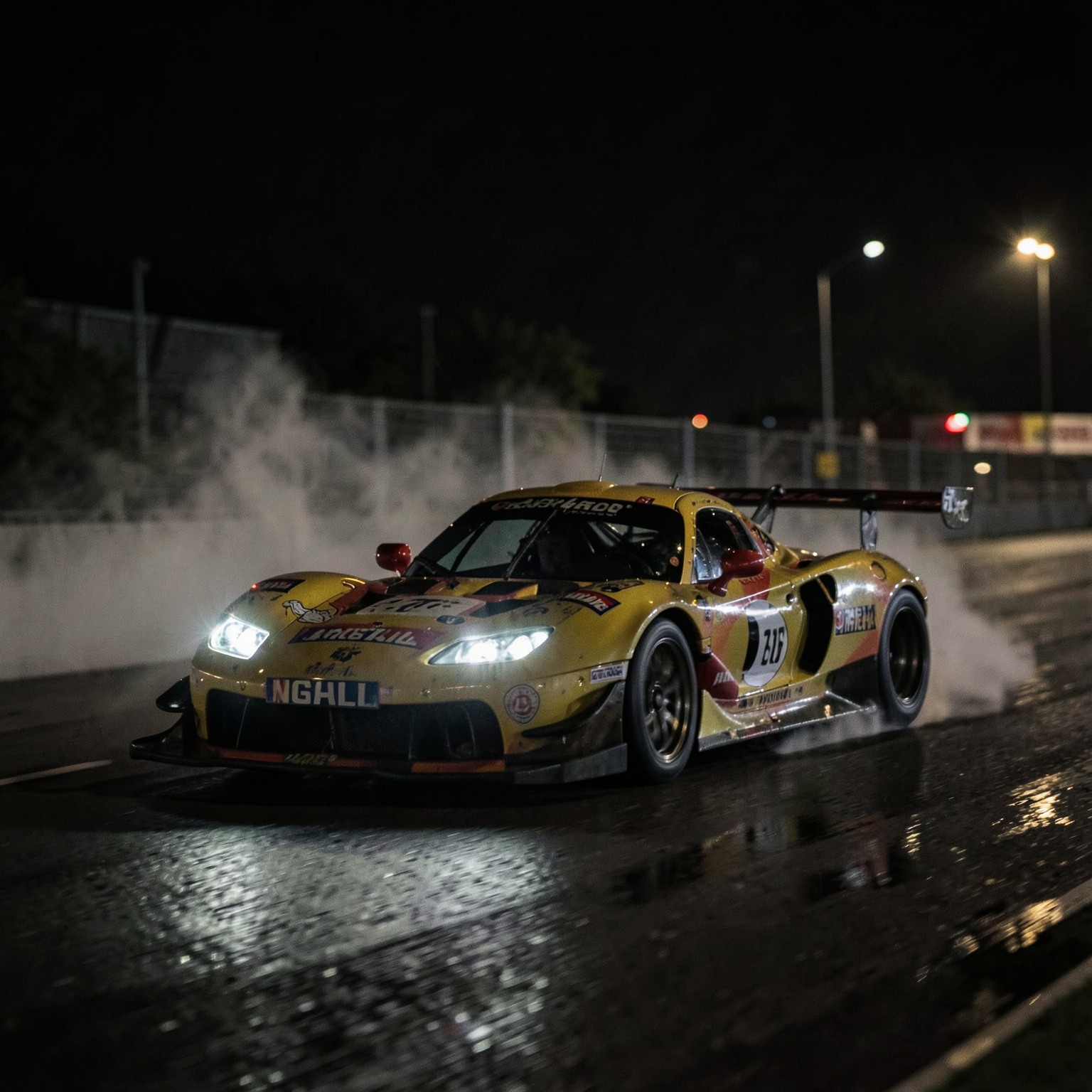 cinematic racing car drifting at night