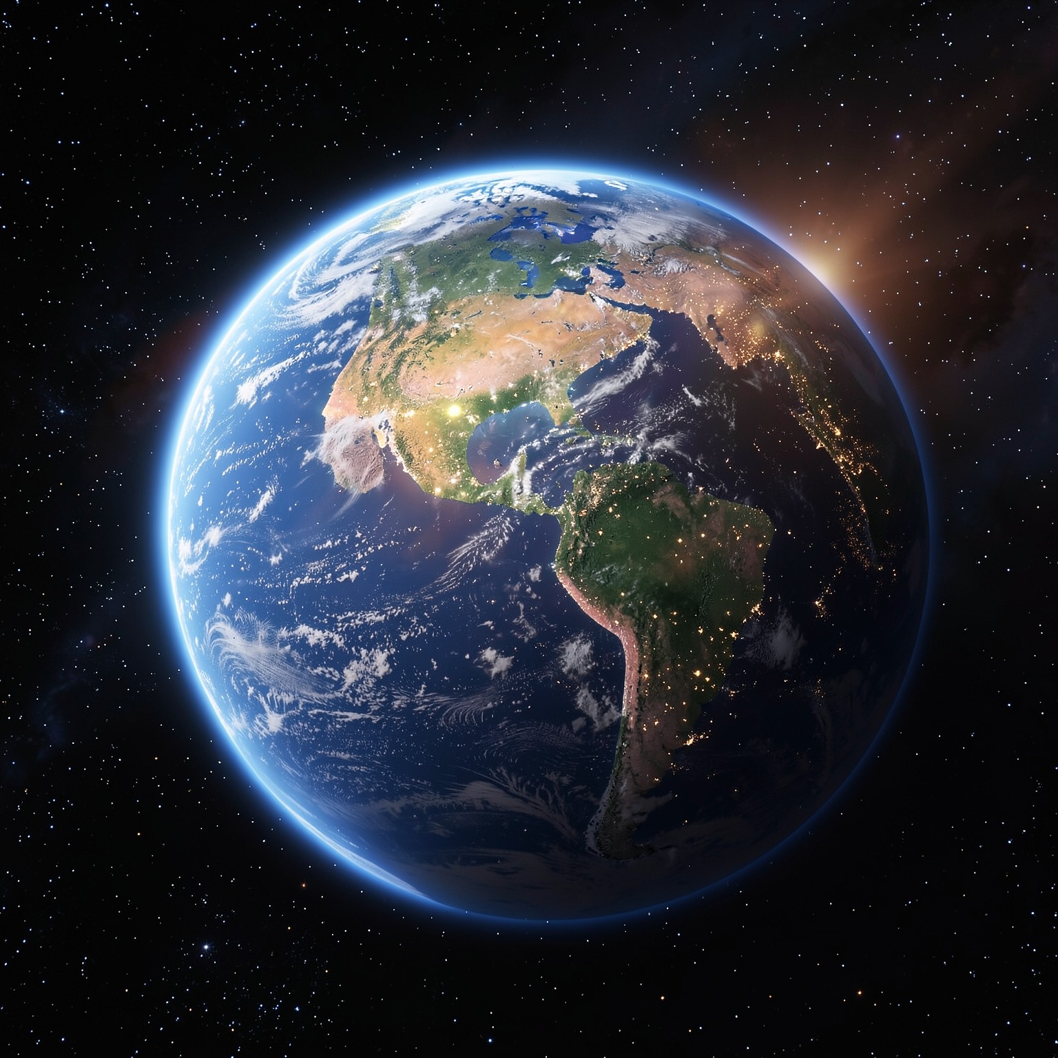 ultra realistic Earth viewed from space with glowing atmosphere