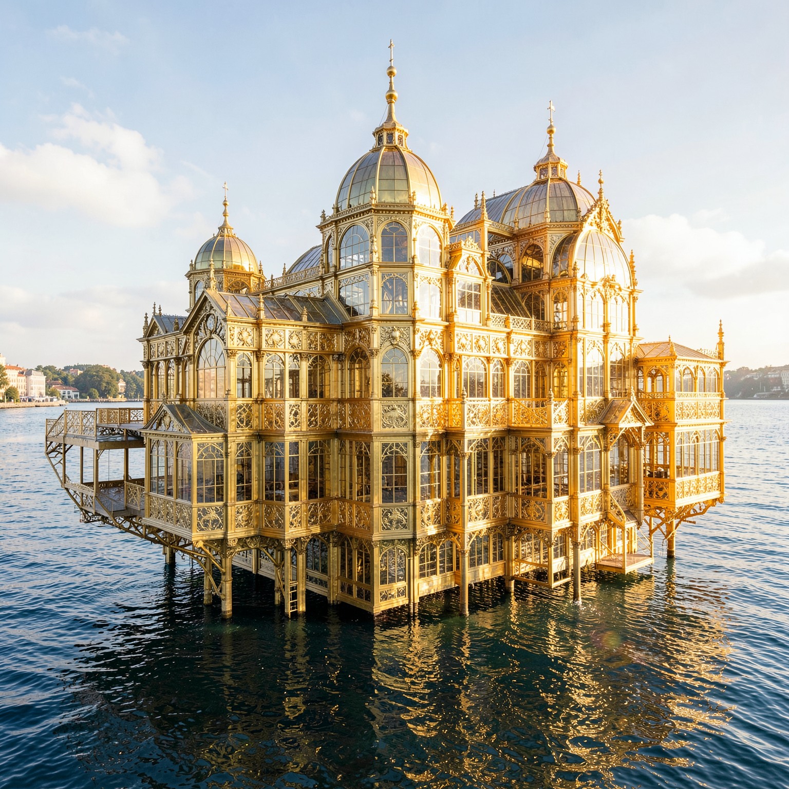 Floating palace made entirely of gold and glass