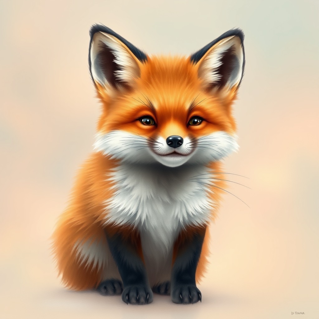chubby fox, soft pastel background, ultra detailed fur
