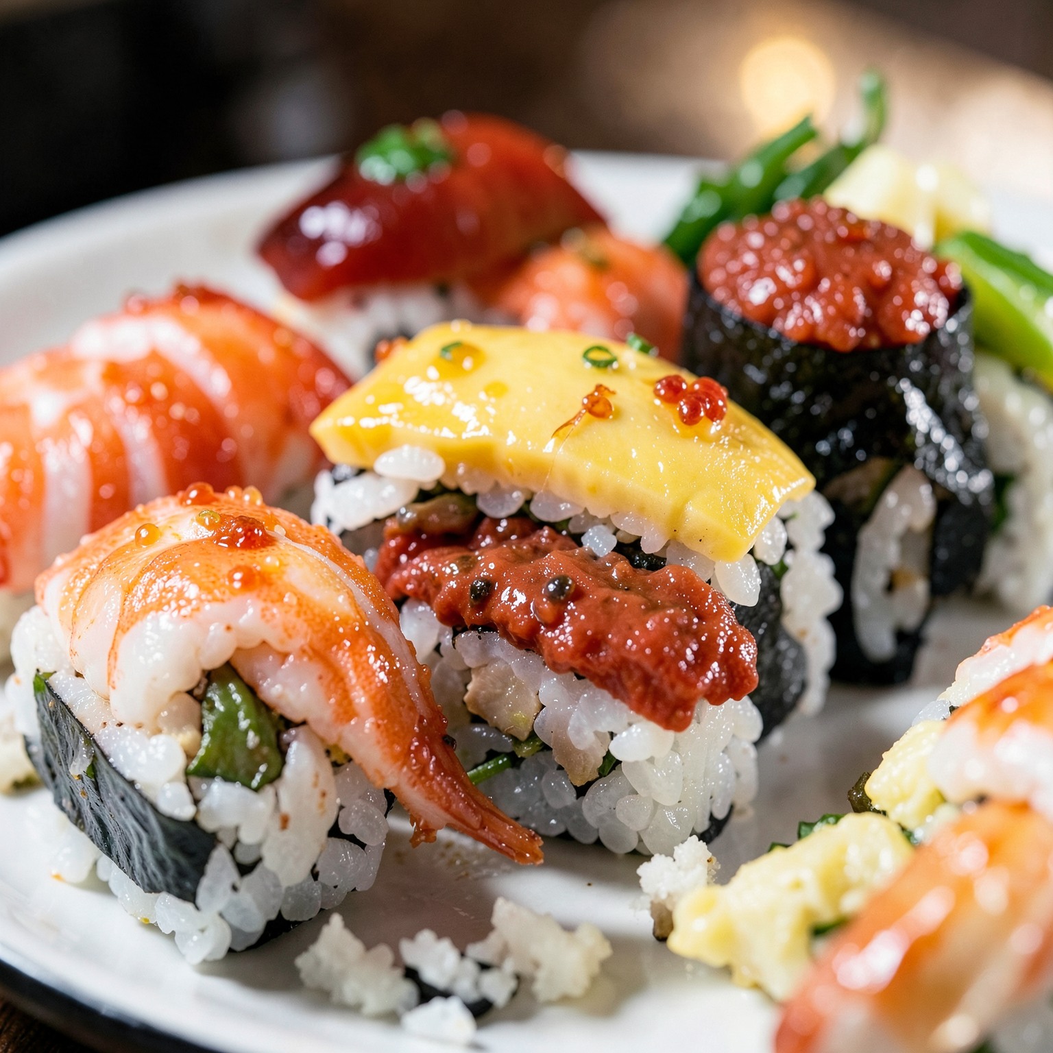 realistic sushi platter macro photography