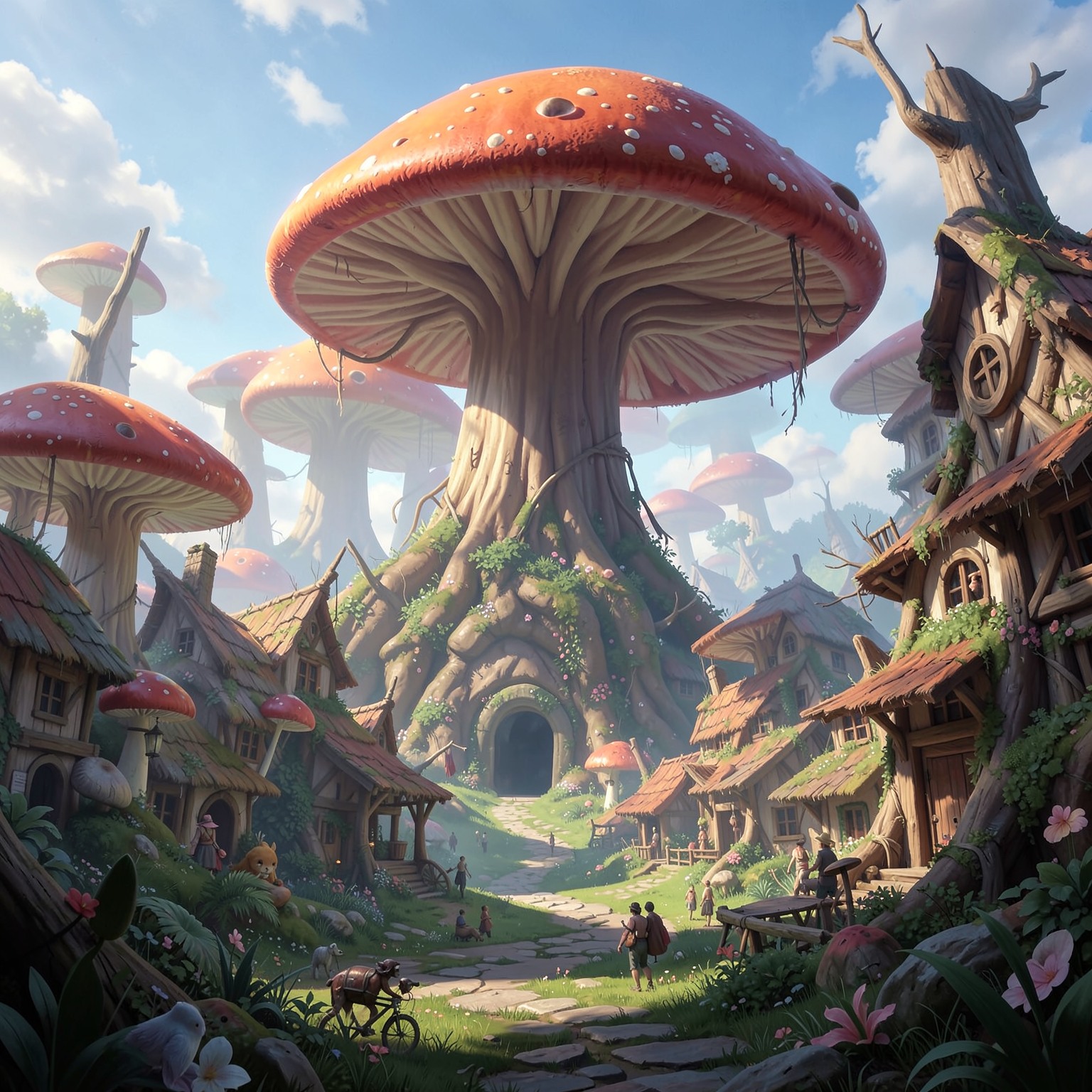 Giant fantasy mushroom village