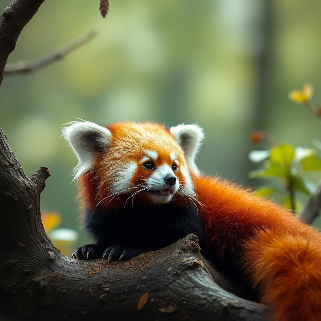 fluffy red panda, storybook style, cinematic cute look