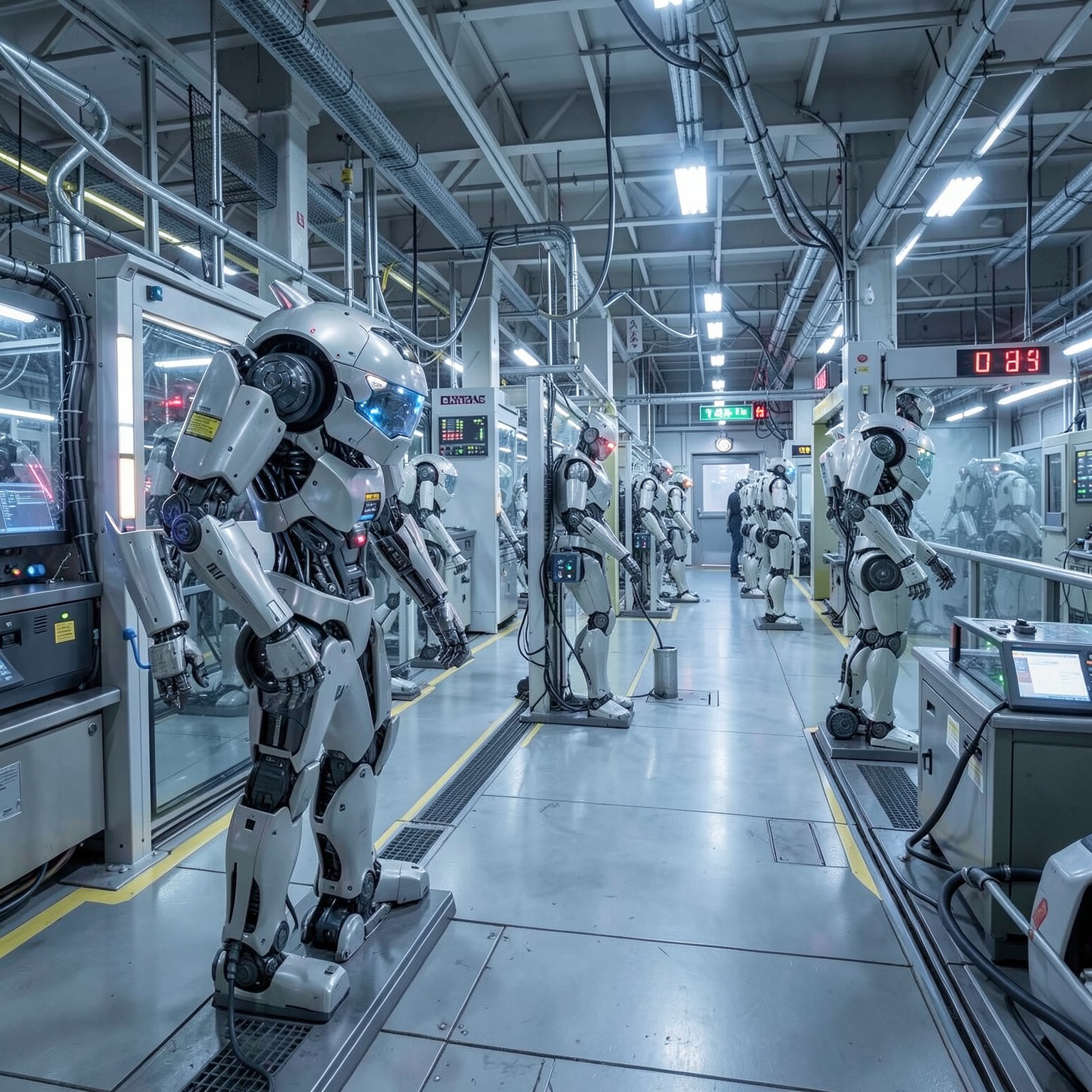 futuristic robot factory assembly line