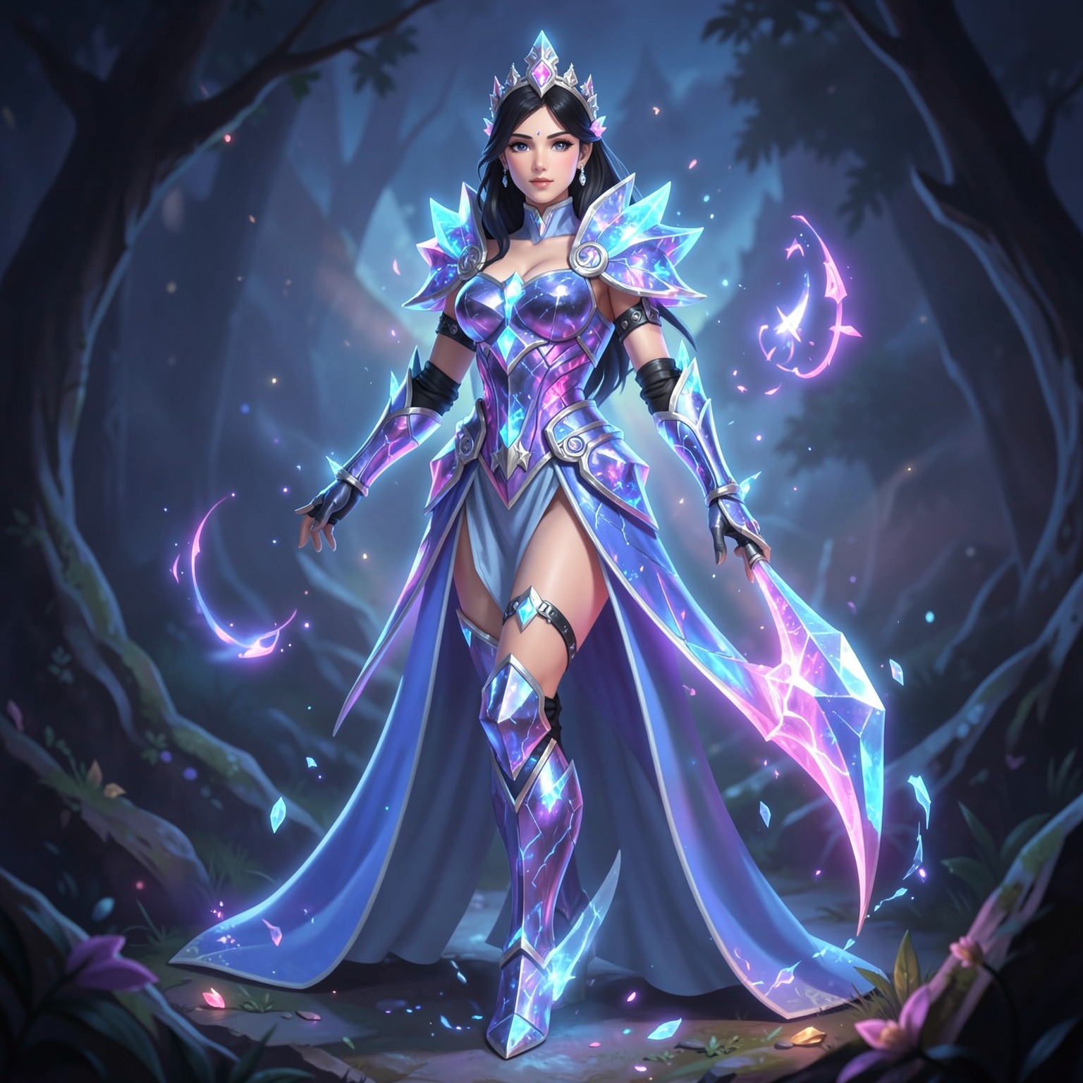 fantasy princess in glowing crystal armor