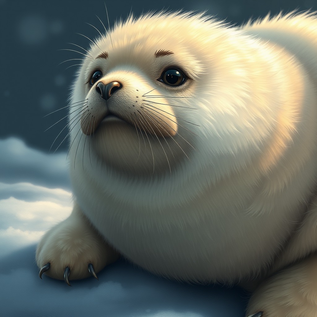 fluffy seal, storybook style, high detail
