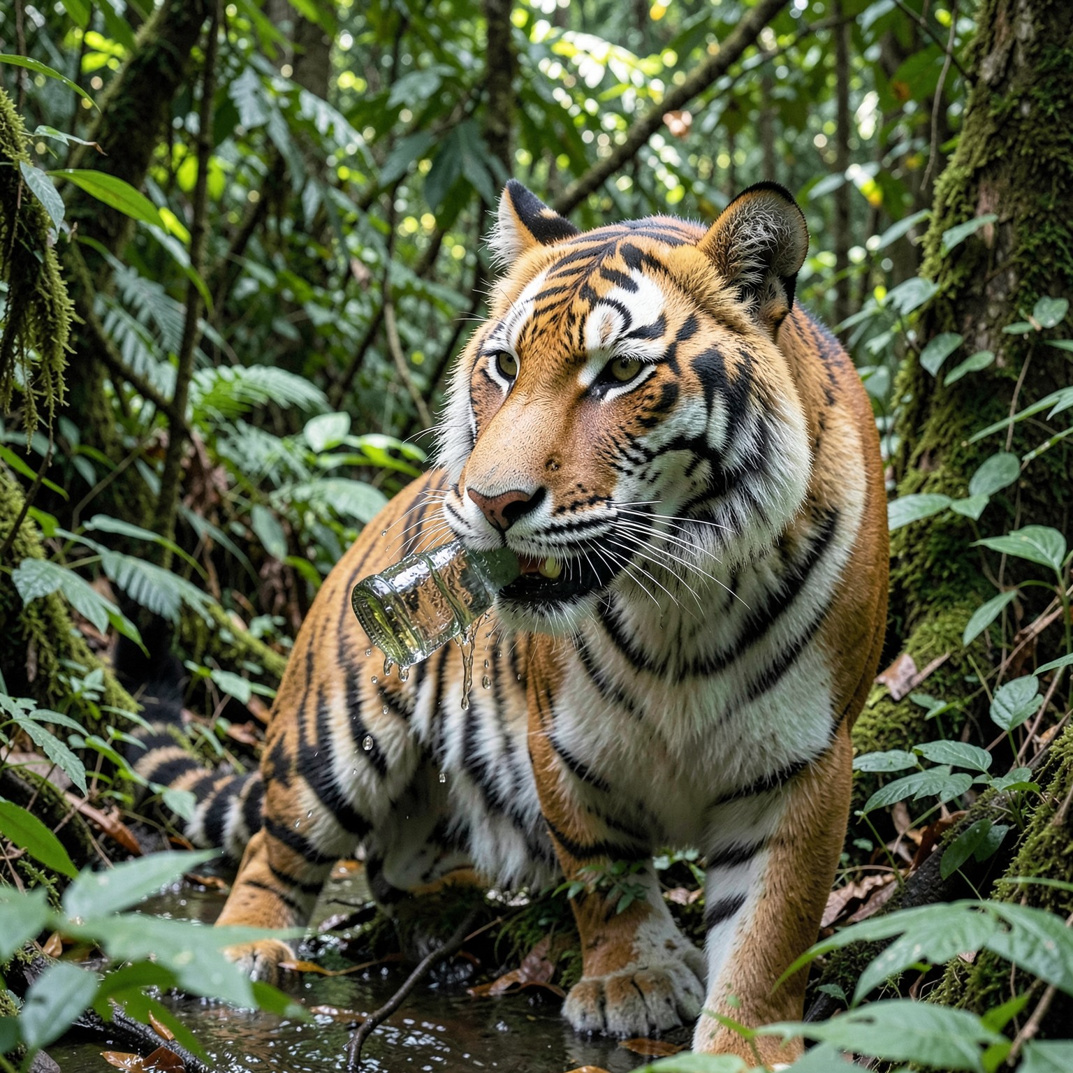 realistic tiger drinking water in jungle
