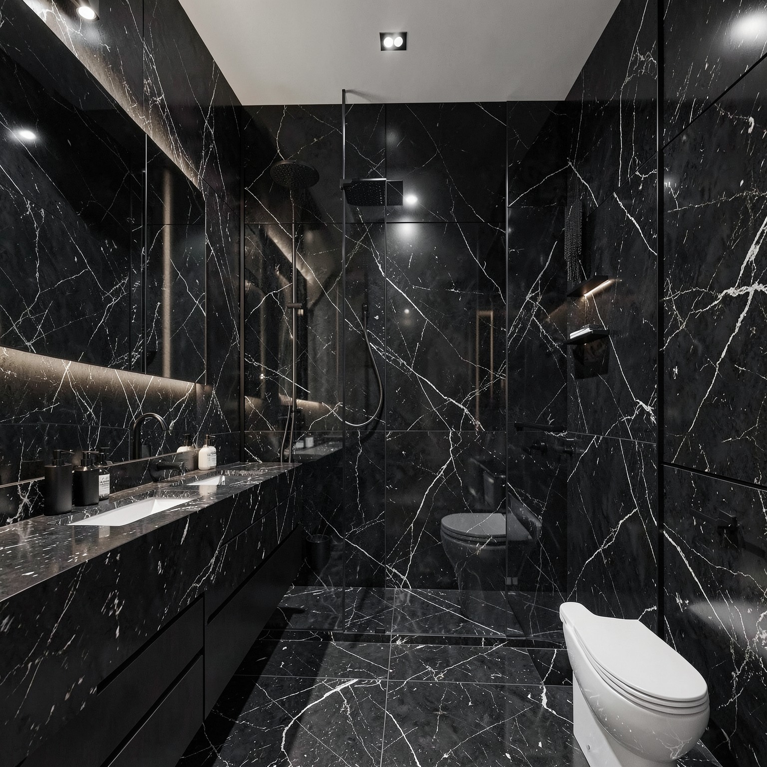 luxury black marble bathroom interior design