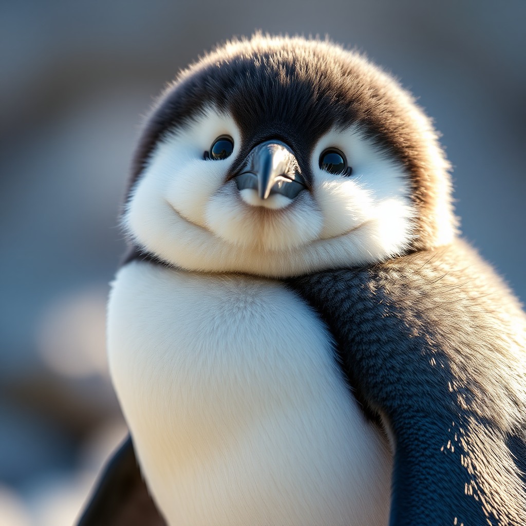 chubby penguin, soft natural daylight, ultra detailed fur