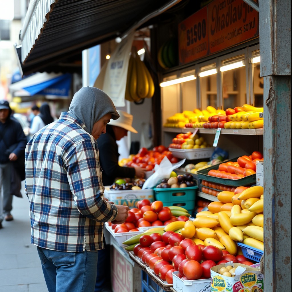 fresh fruit market stall, candid street photography