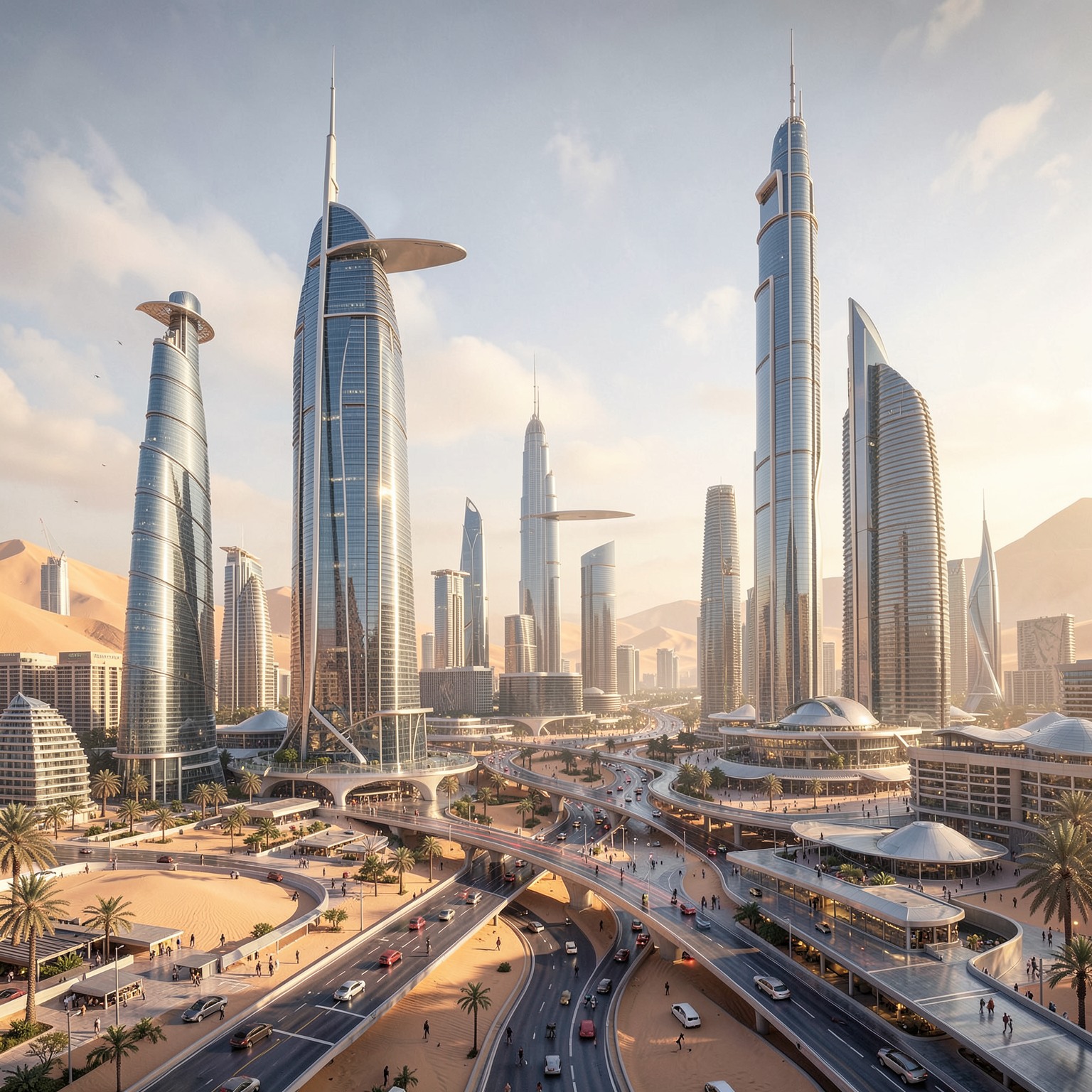 futuristic desert city inspired by Dubai