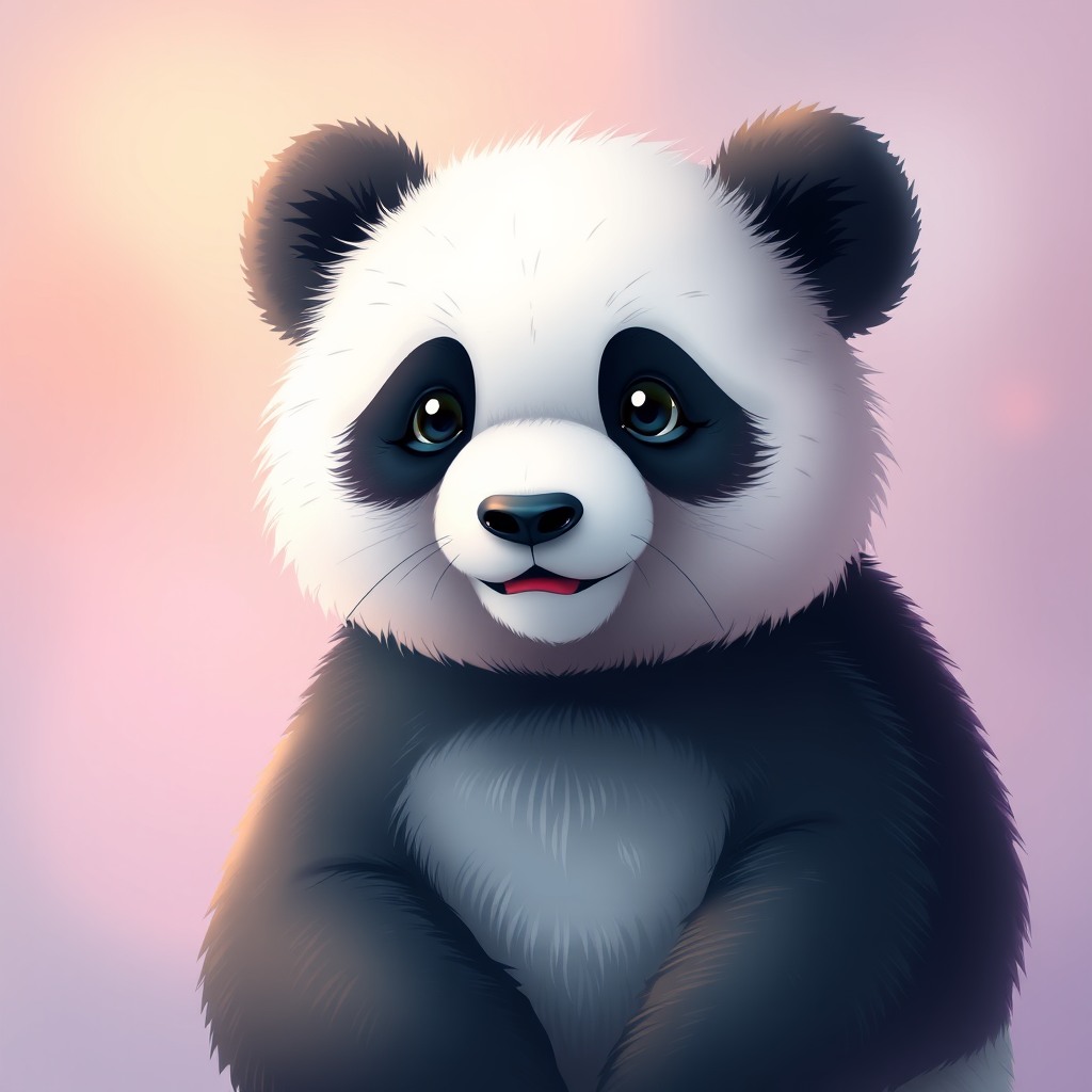 chubby panda, soft pastel background, soft glow
