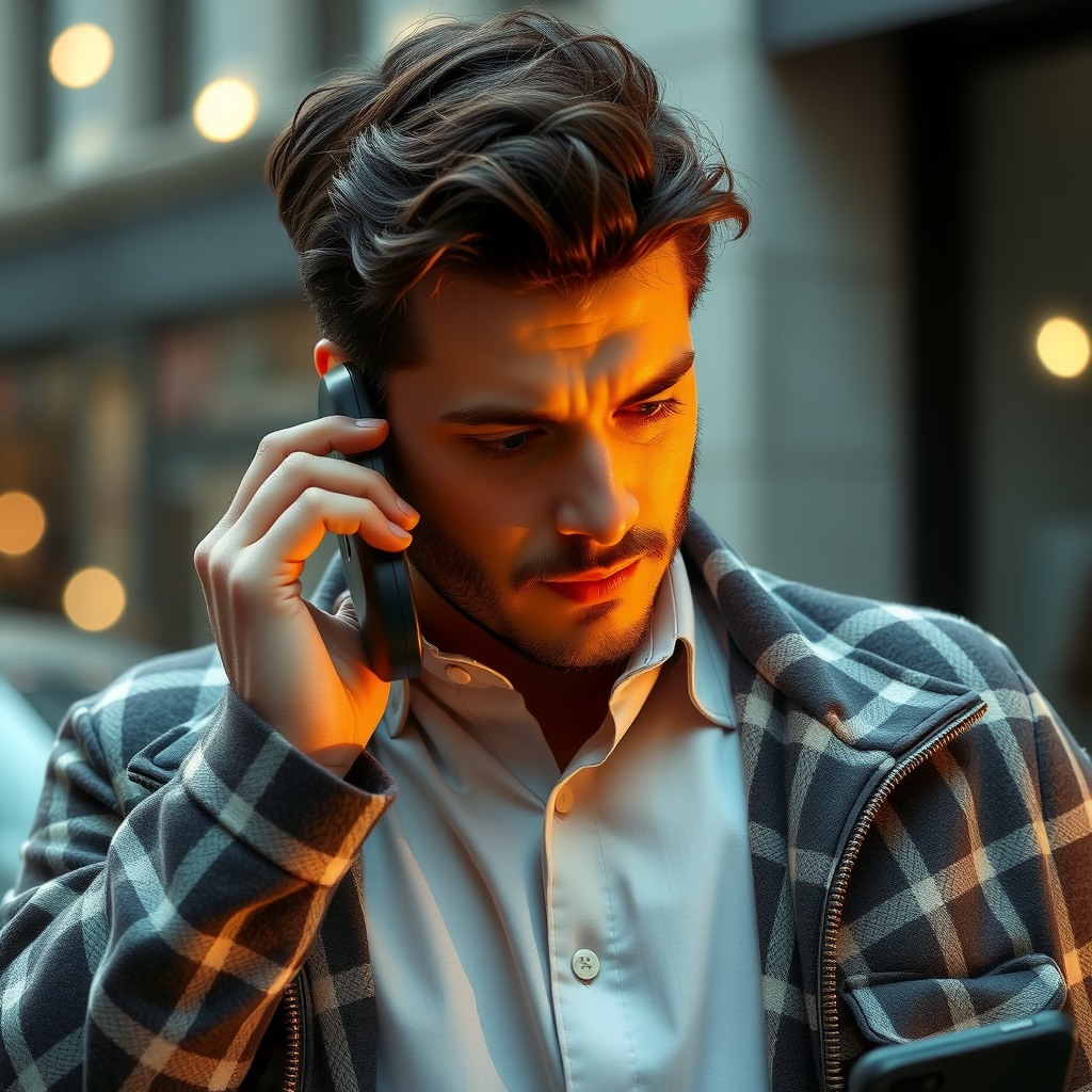 Photo-realistic editorial photography, realistic scene representing a man setting alarm on smartphone