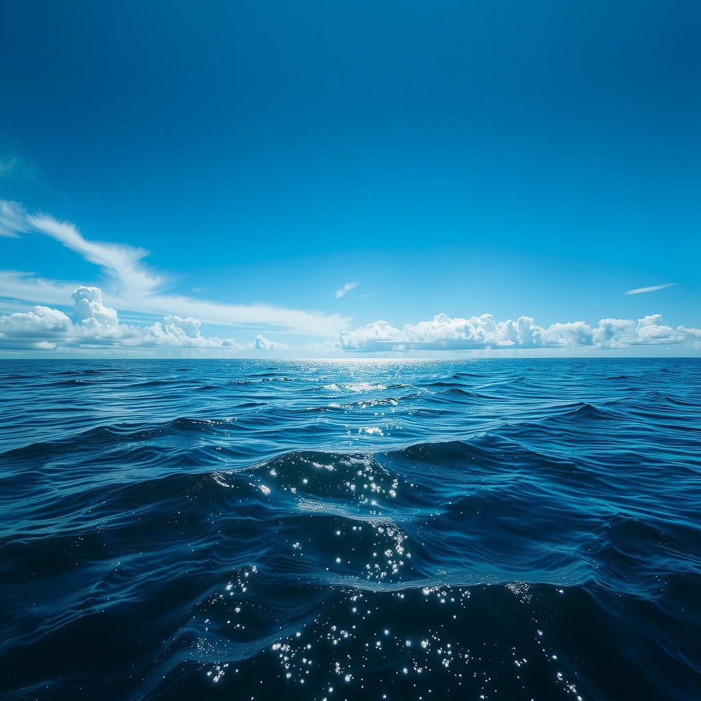 Photo-realistic editorial photography, realistic scene representing sea horizon