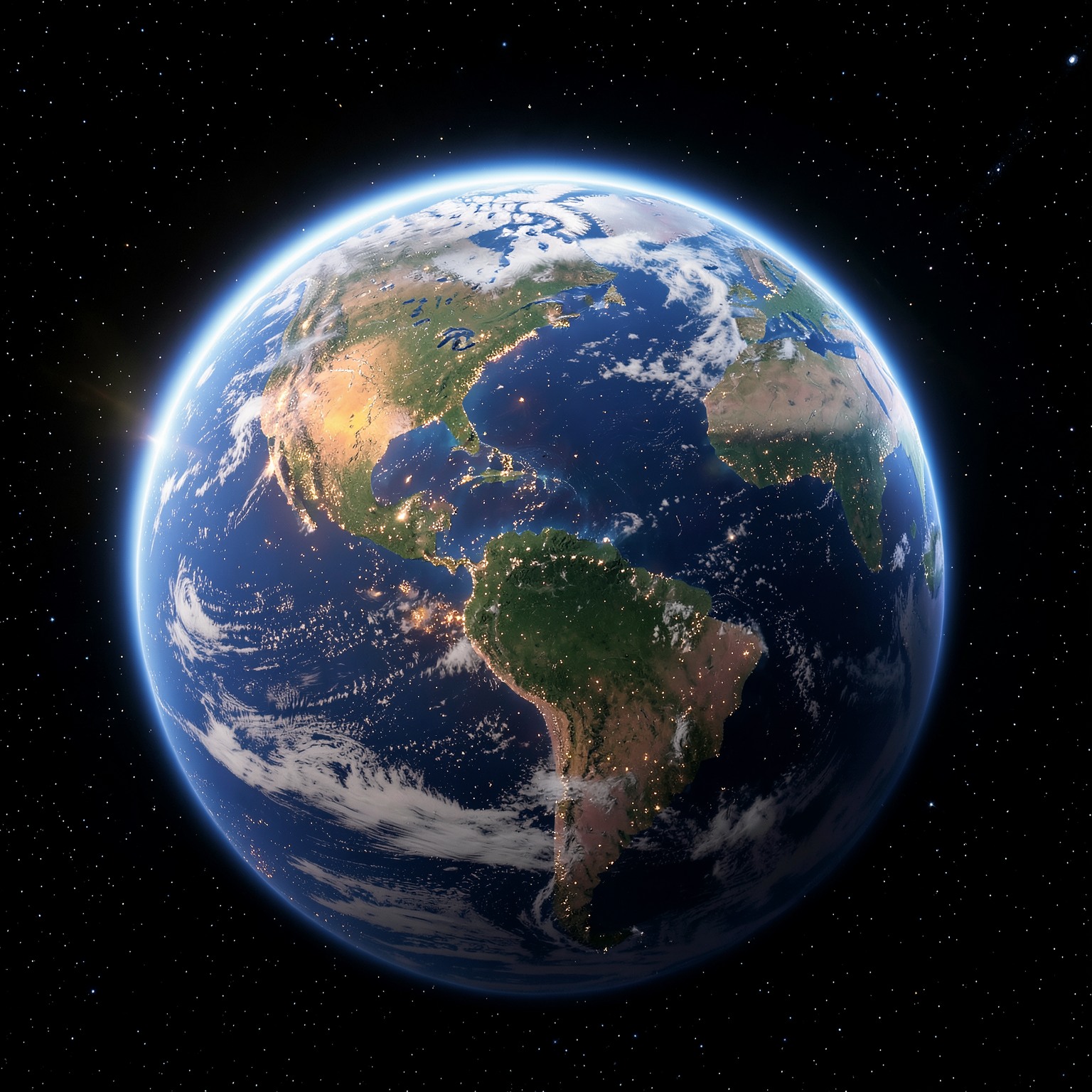 ultra realistic Earth viewed from space with glowing atmosphere