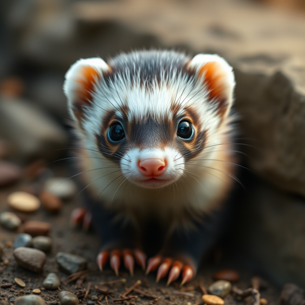 tiny ferret, storybook style, cinematic cute look