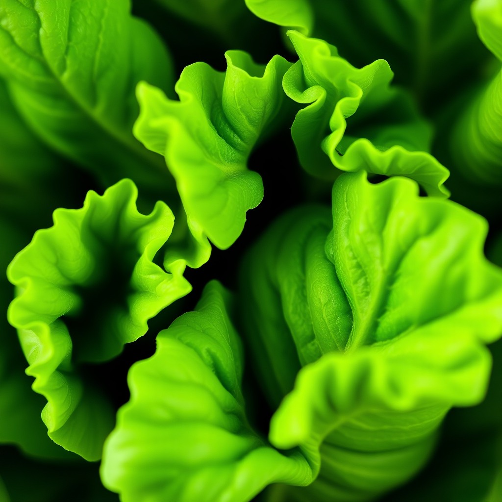 green lettuce leaves, macro detail, soft diffused light