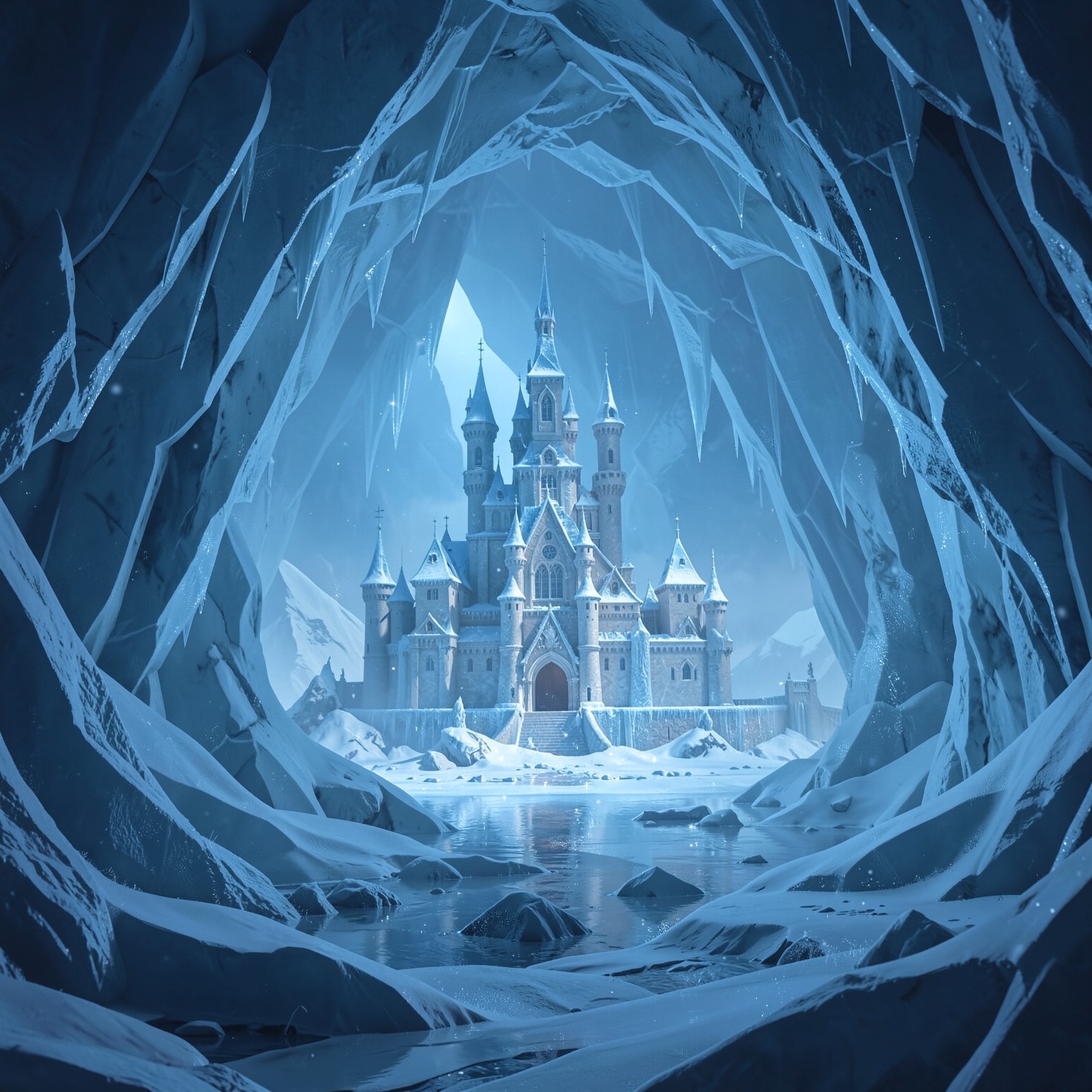 Frozen castle inside giant glacier cave