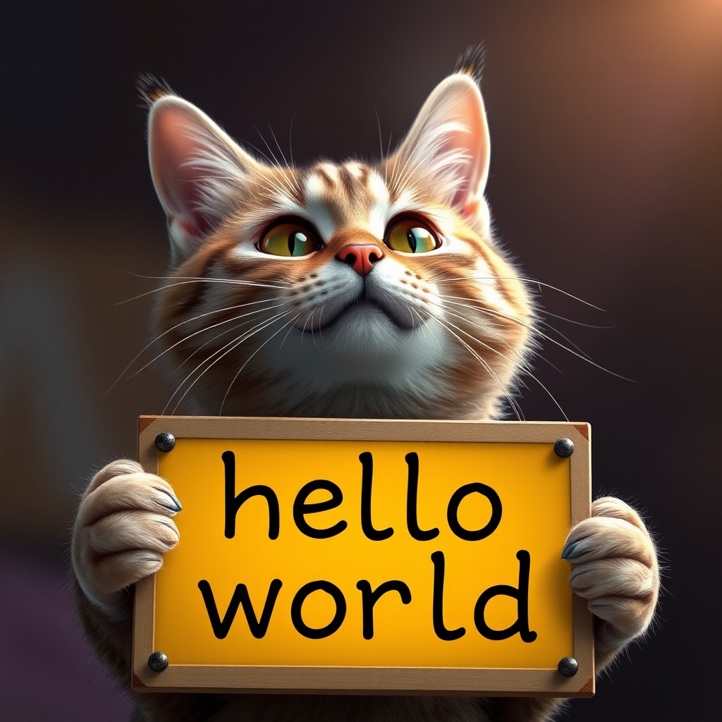a cat holding a sign that says hello world, ultra-detailed digital art, studio lighting, epic