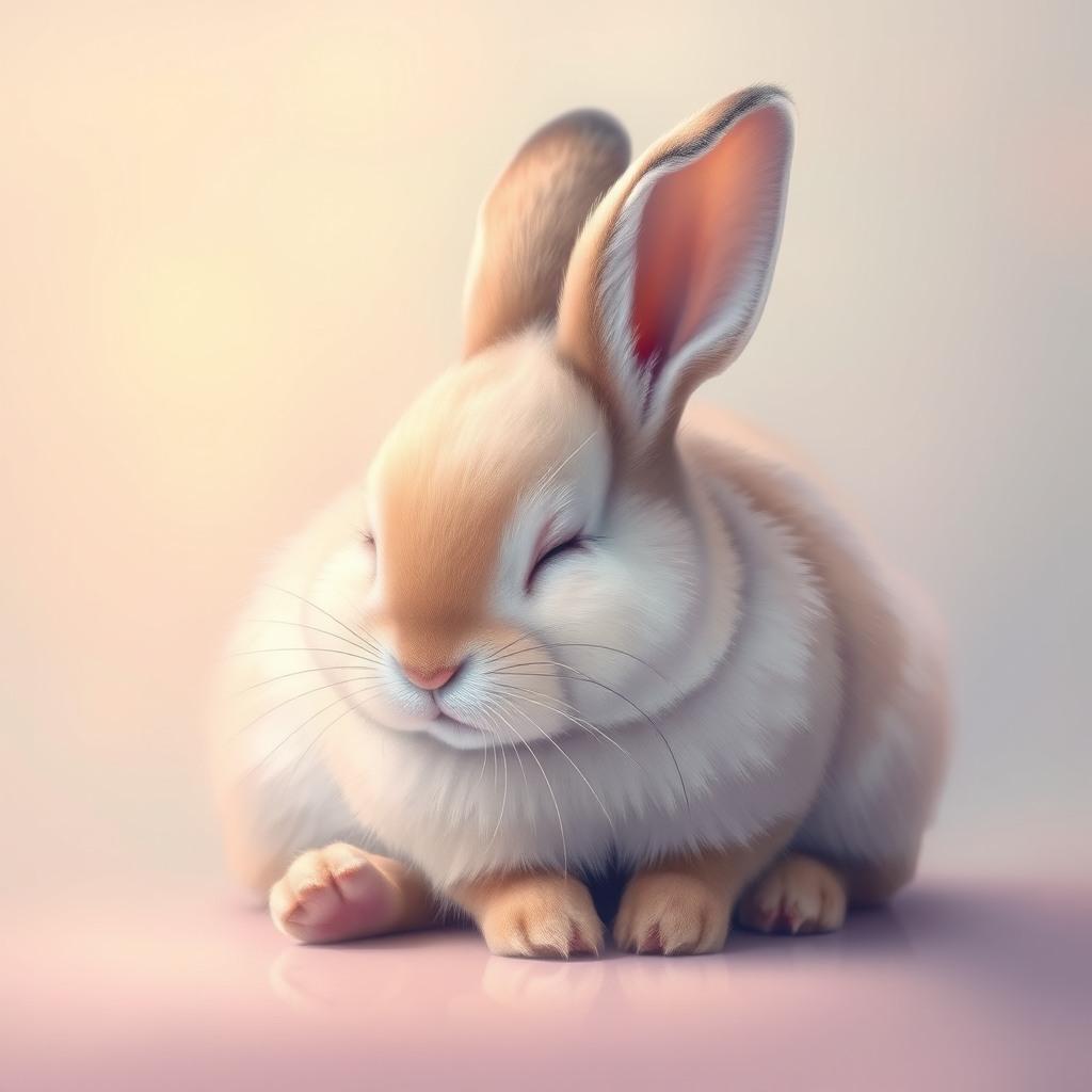 sleepy bunny, soft pastel background, soft glow