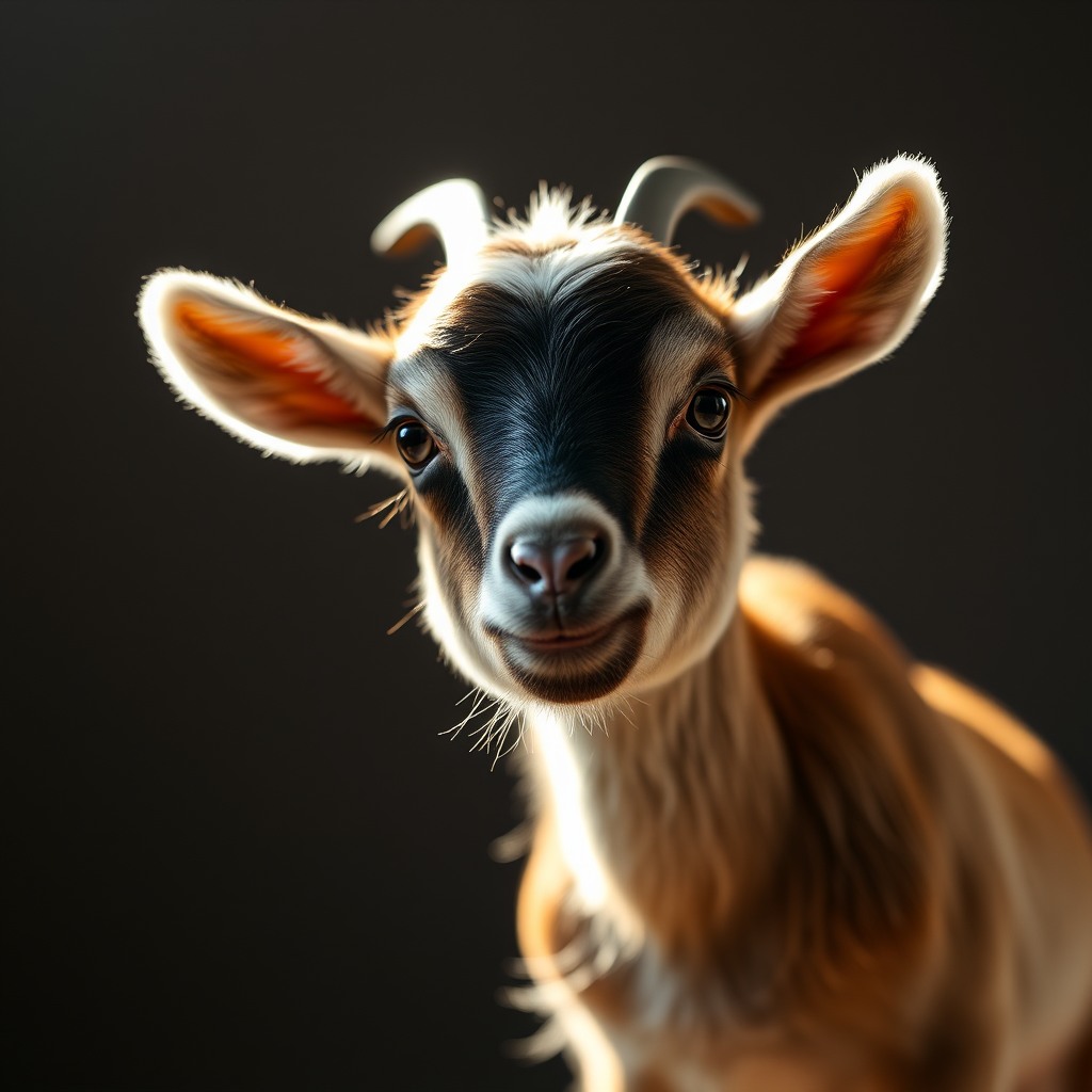 tiny goat, studio lighting, cinematic cute look