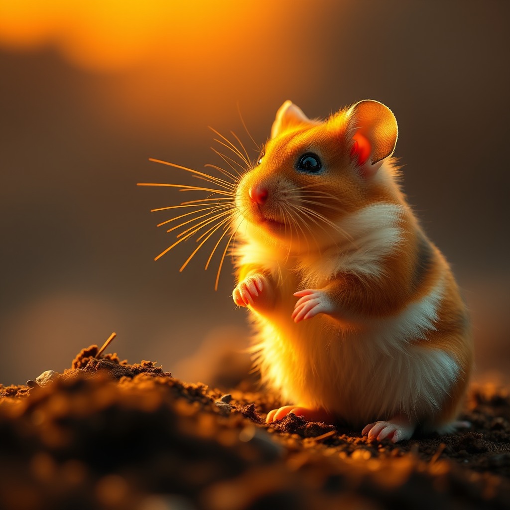curious hamster, golden hour light, cinematic cute look