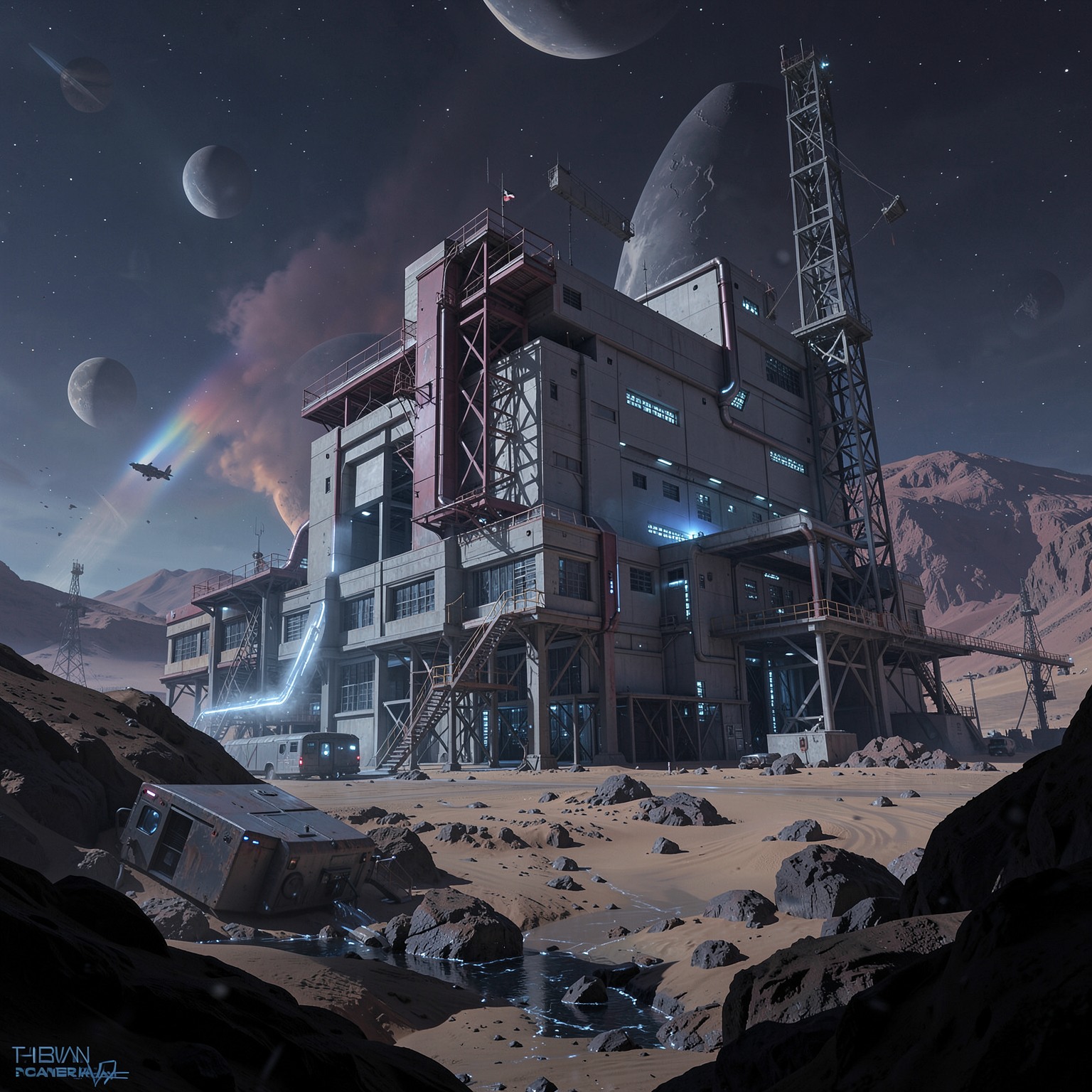 Futuristic prison on distant planet