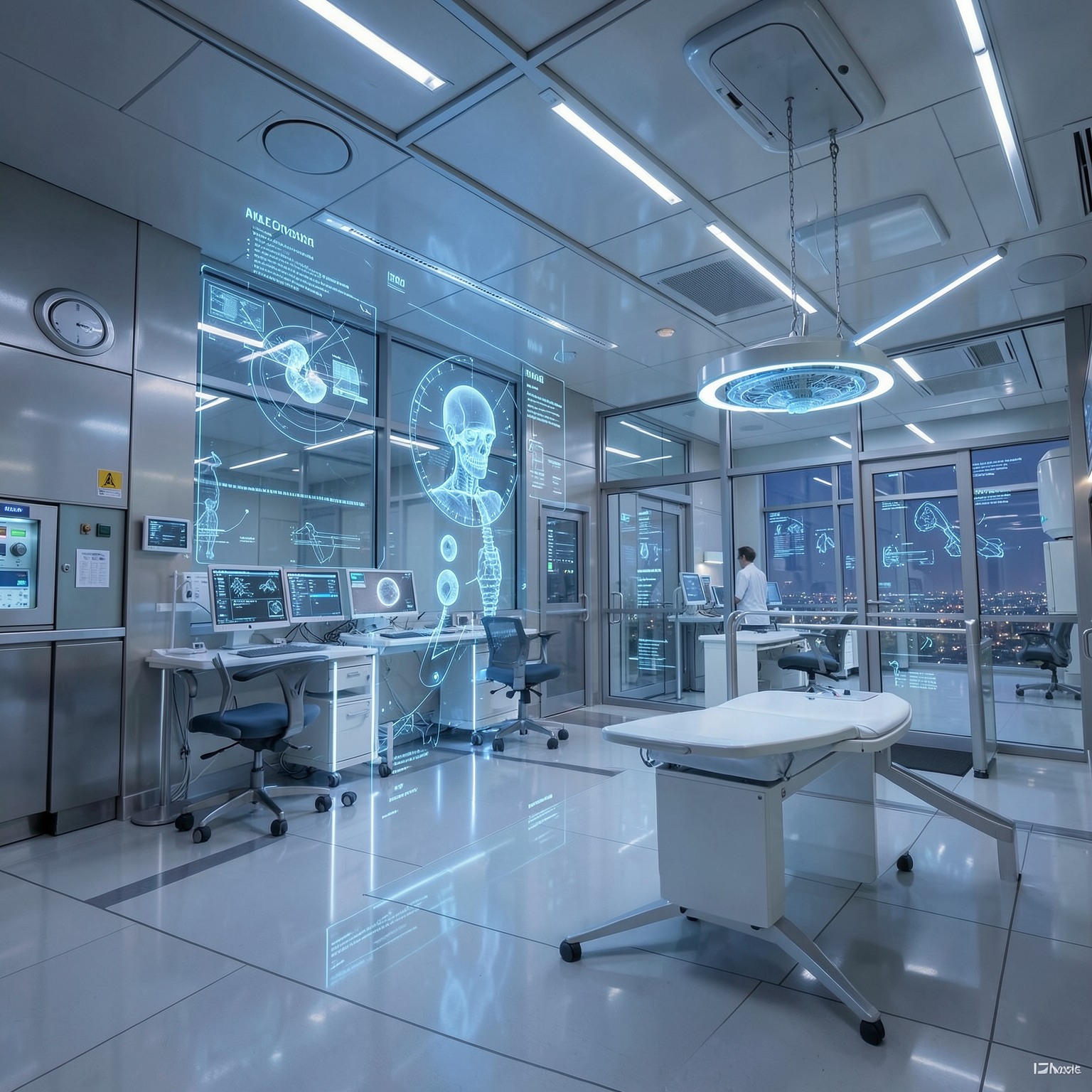 futuristic hospital with advanced hologram technology