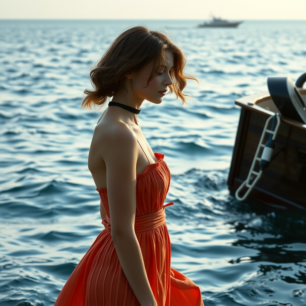 Photo-realistic editorial photography, realistic scene representing calm sea