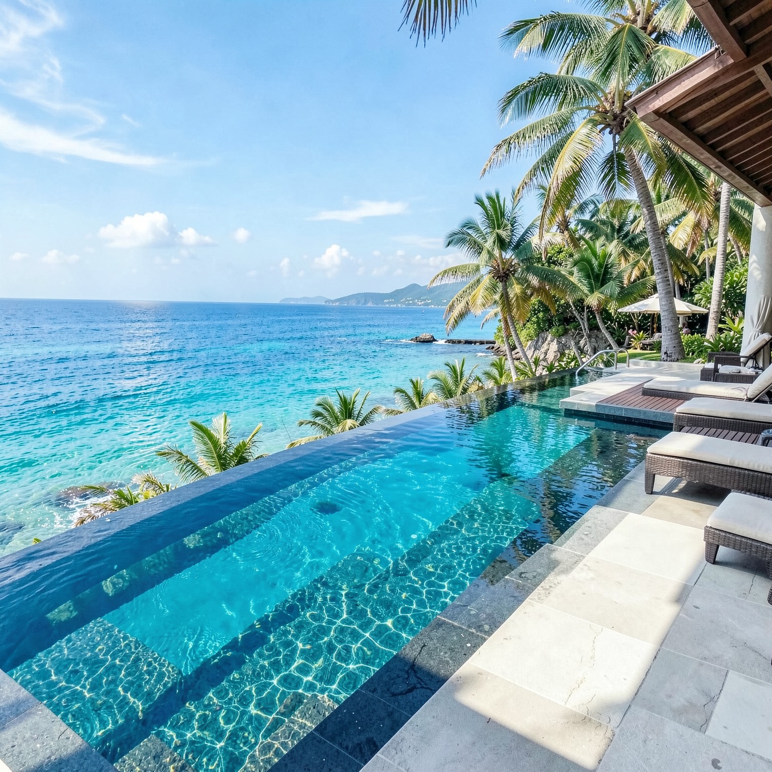 luxury infinity pool overlooking tropical paradise