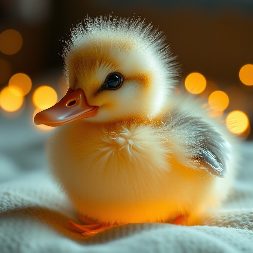 fluffy duckling, cozy indoor light, high detail