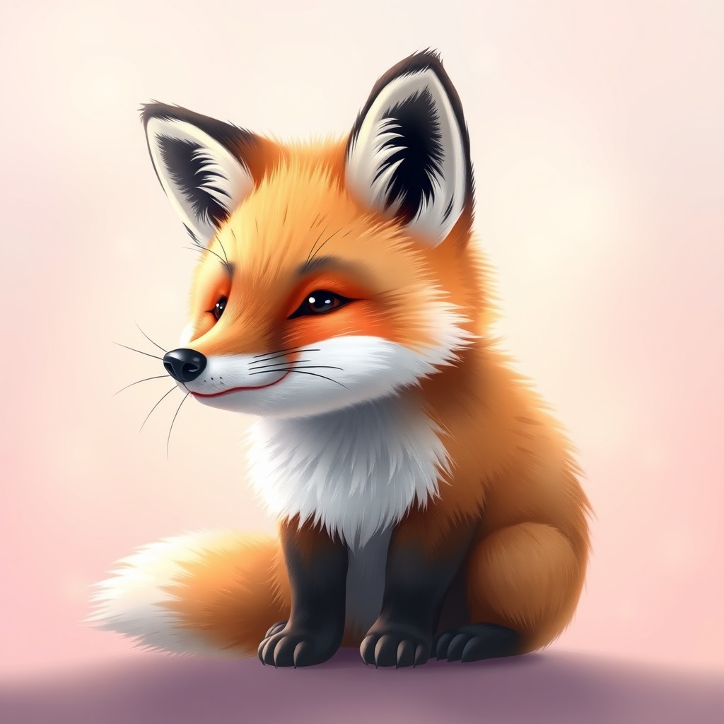 chubby fox, soft pastel background, soft glow